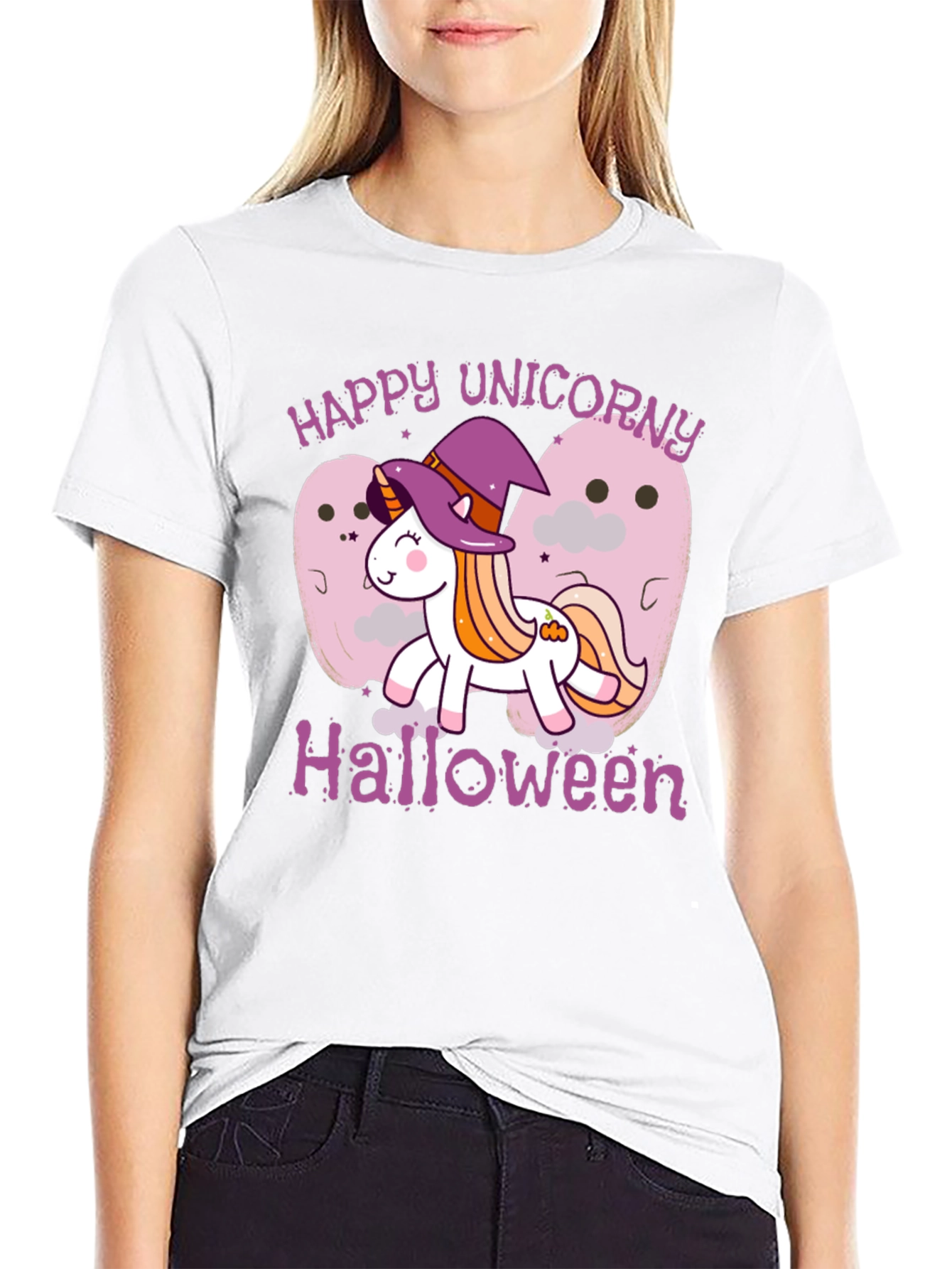 Happy Unicorn Halloween Black T-Shirt