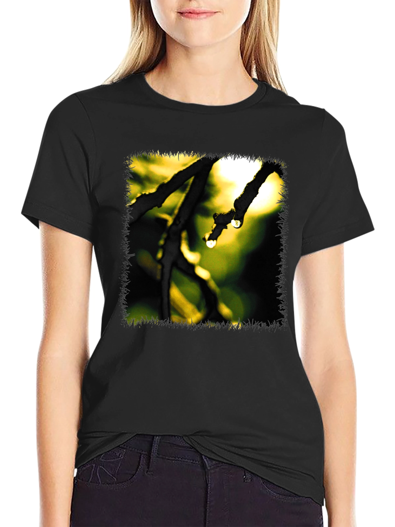 Nature Branch Drops Graphic Black T-Shirt