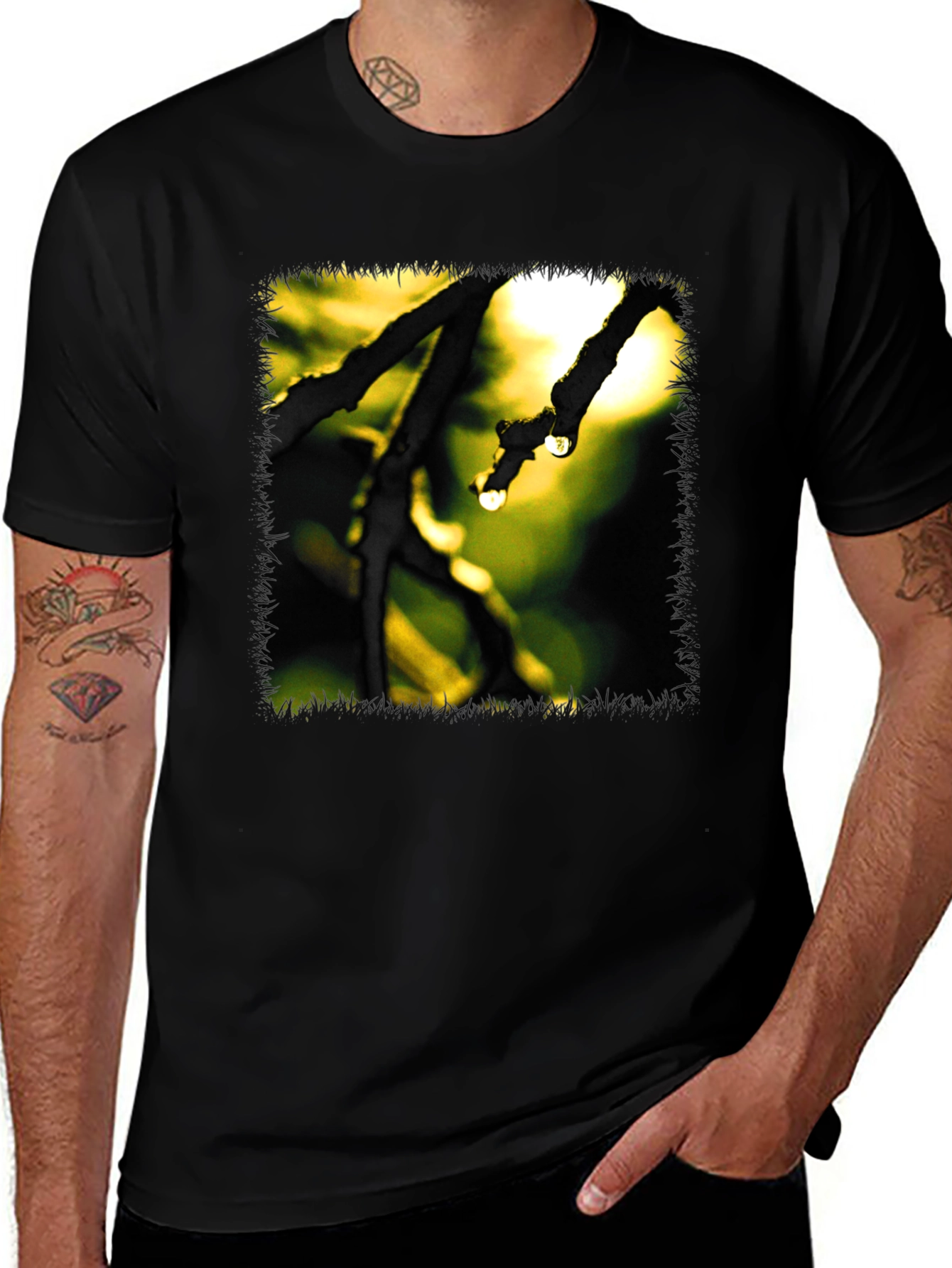 Nature Branch Drops Graphic Black T-Shirt