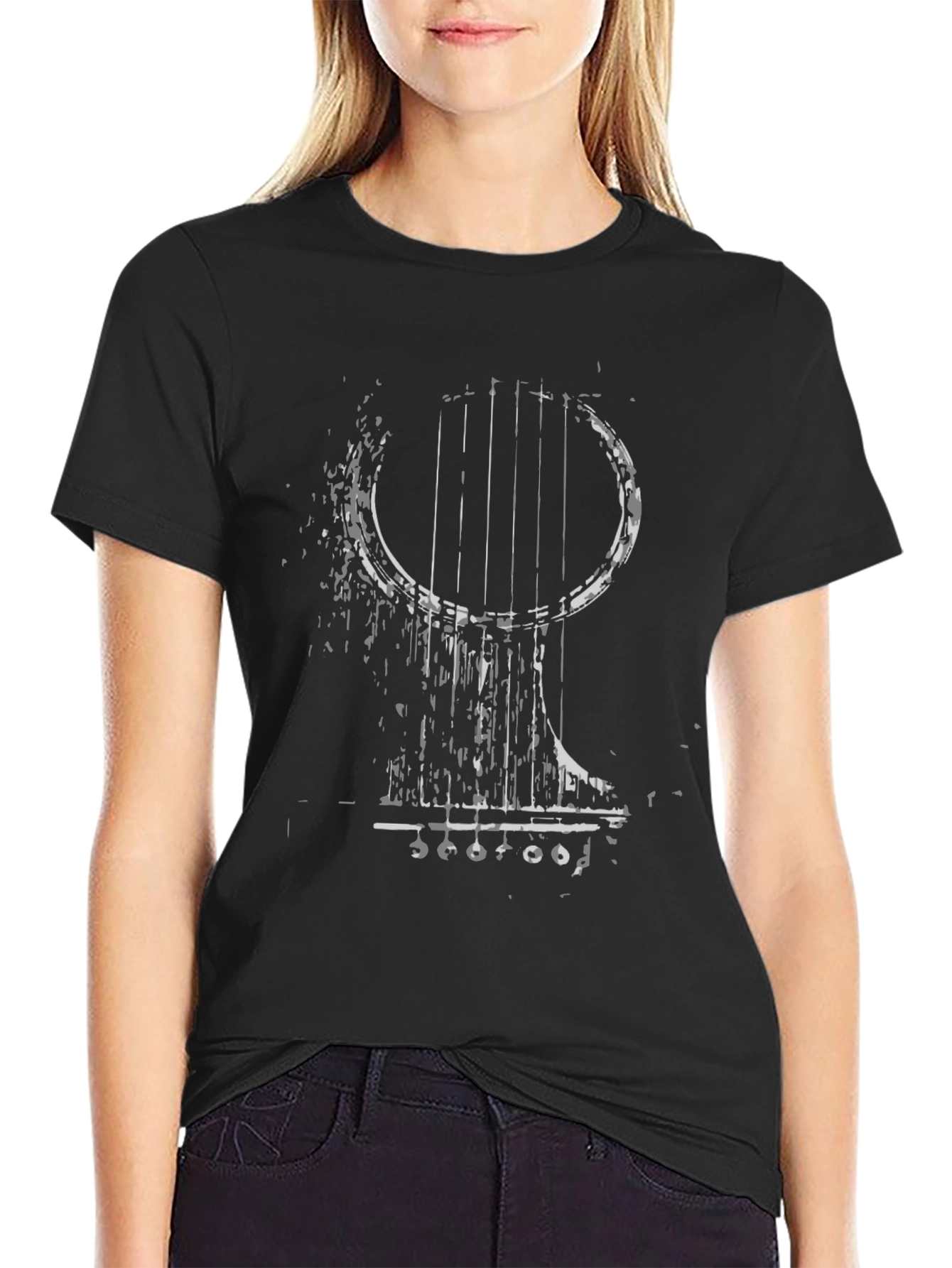 Abstract Guitar Graphic Tee - Black