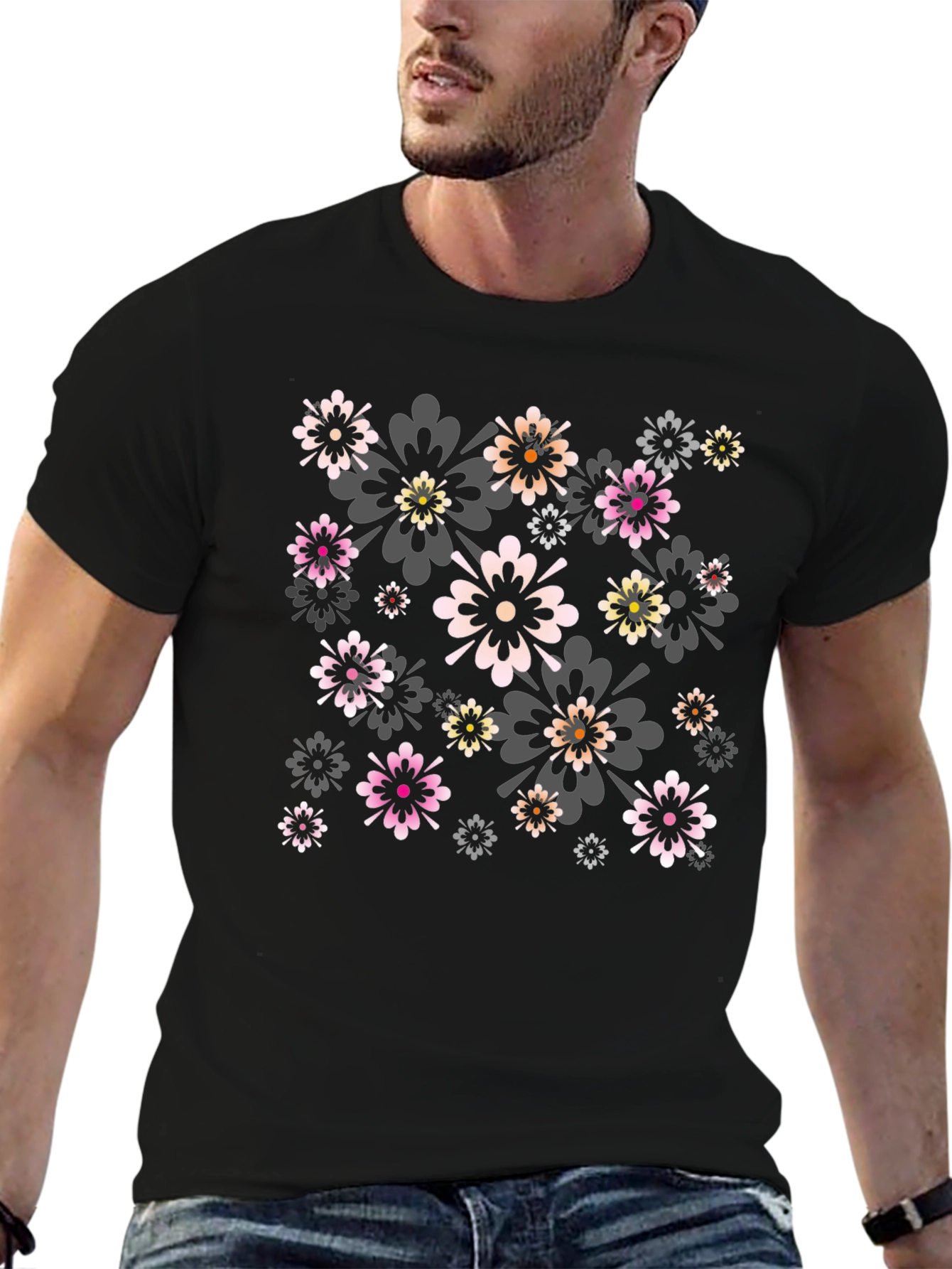 Floral Print Black Tee - Stylish Comfort