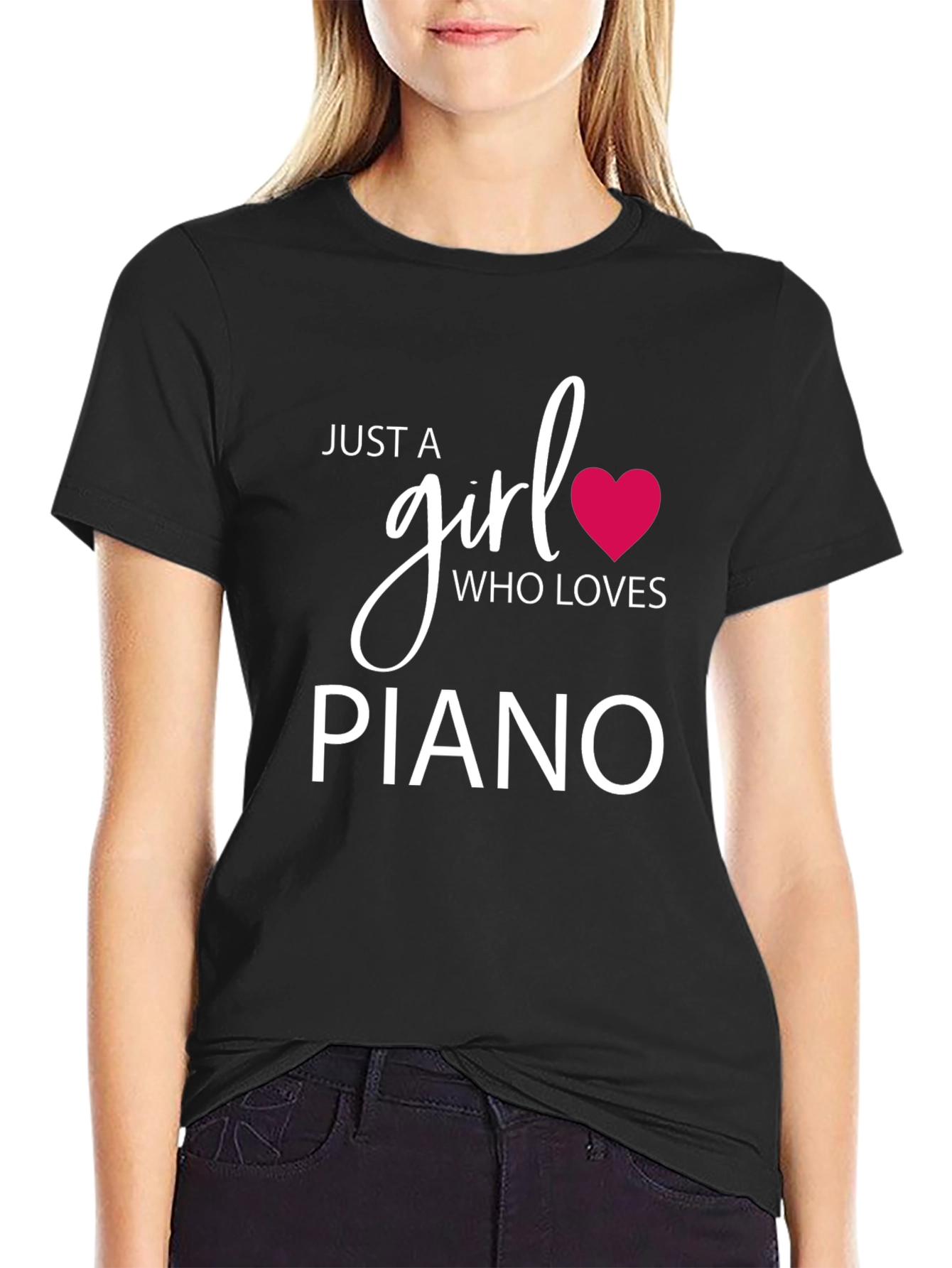 Just a Girl Who Loves Piano Black T-Shirt