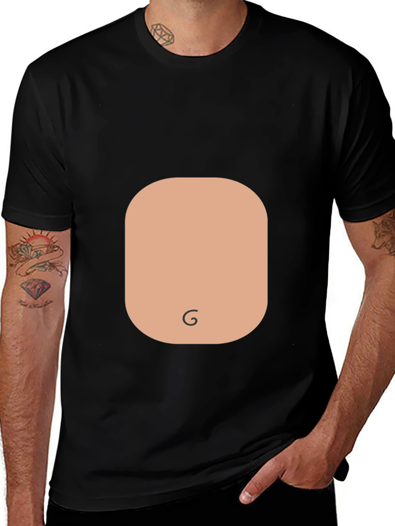 Funny Graphic Tee - Stomach Print Black T-Shirt