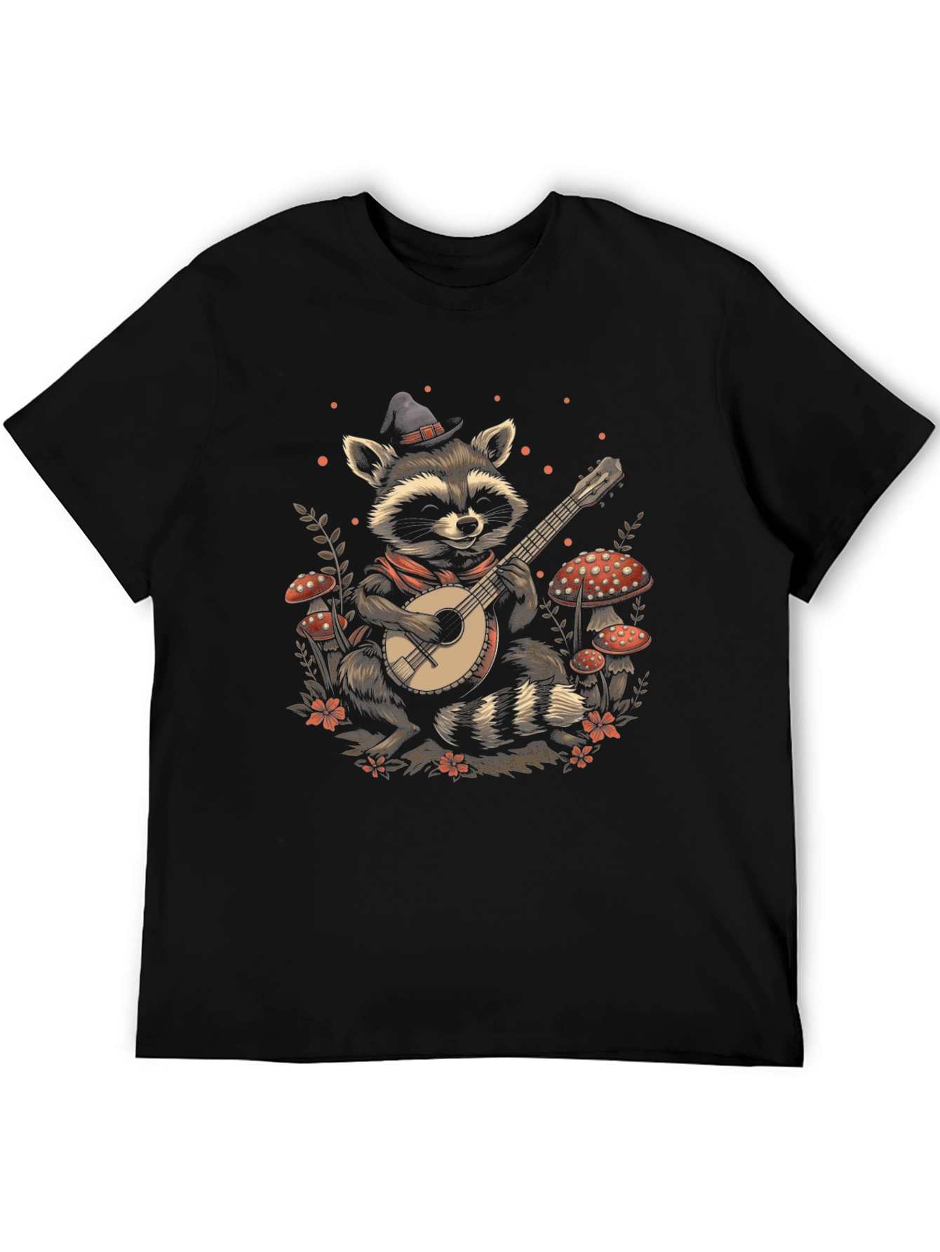 Raccoon Banjo Player T-Shirt - Black
