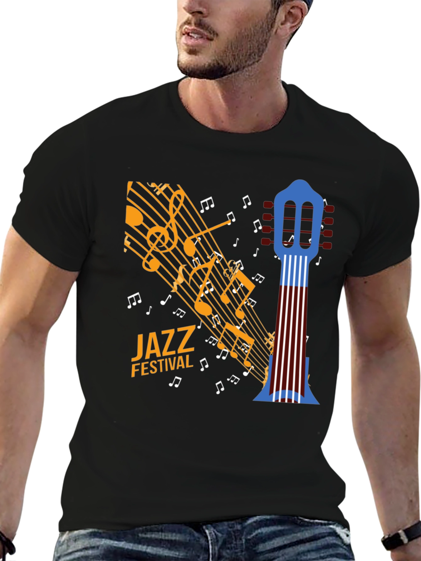 Jazz Festival Graphic Print Black T-Shirt