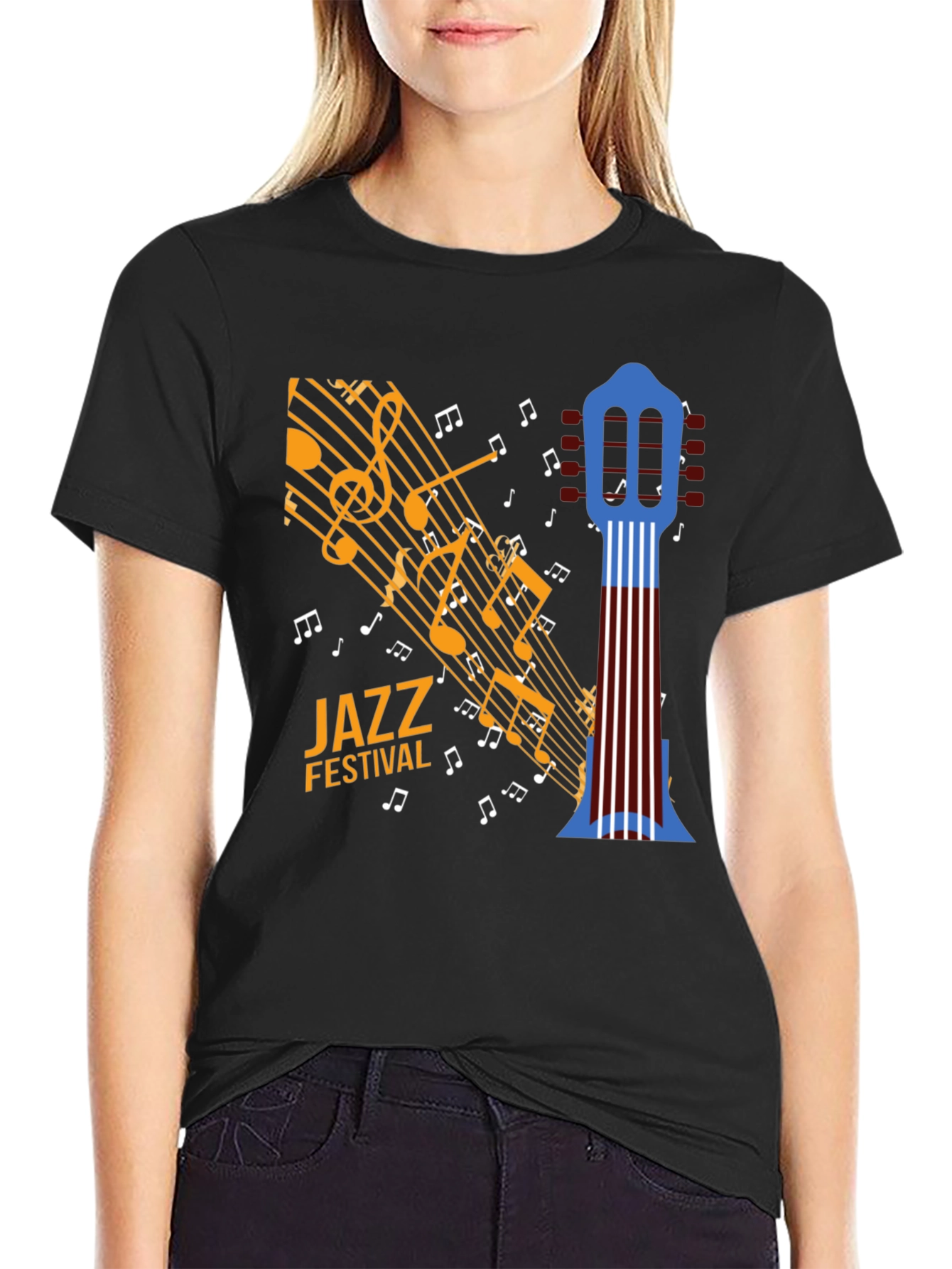 Jazz Festival Graphic Print Black T-Shirt