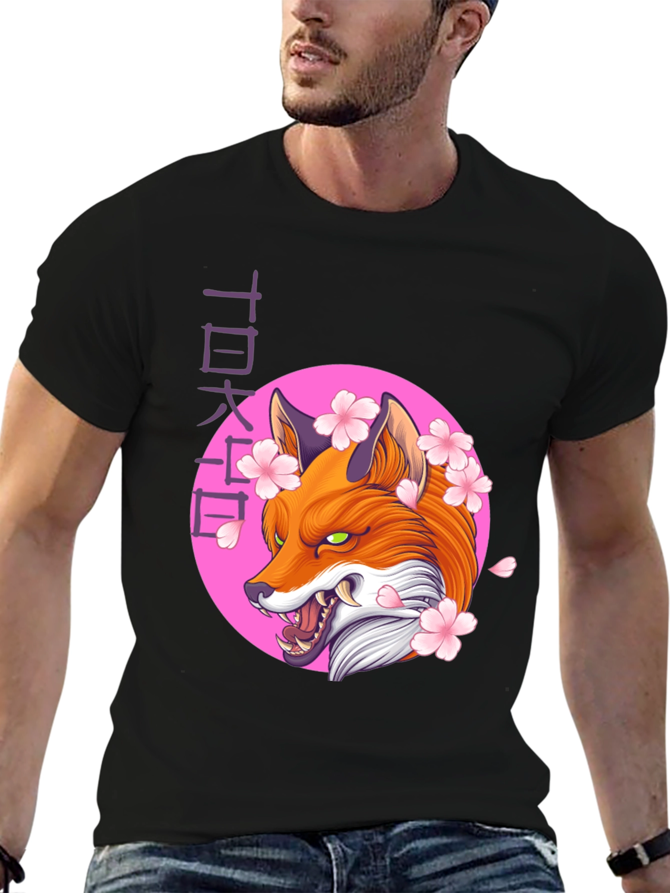 Japanese Fox Sakura T-Shirt - Unique Graphic Tee