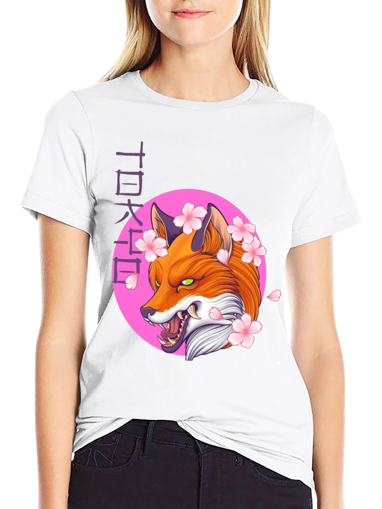 Japanese Fox Sakura T-Shirt - Unique Graphic Tee