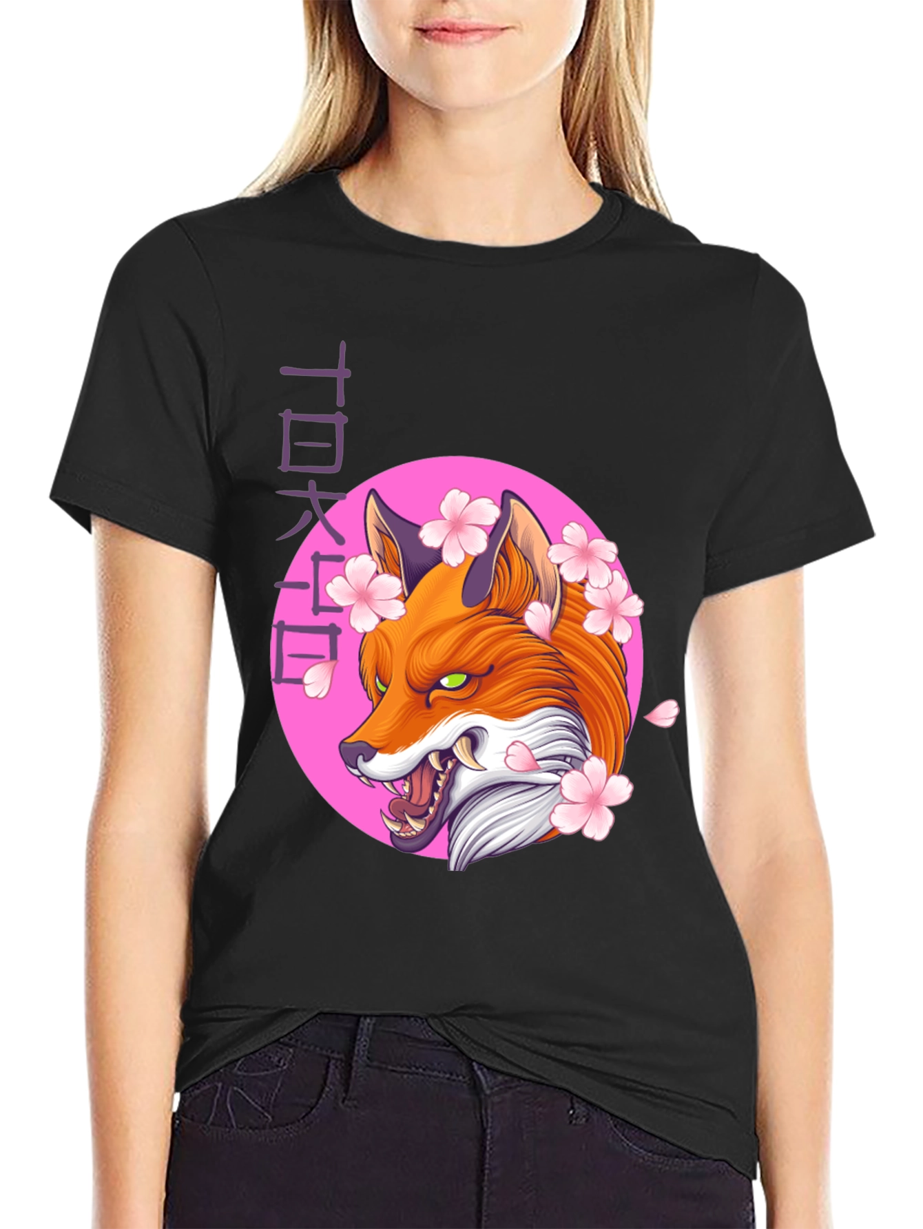 Japanese Fox Sakura T-Shirt - Unique Graphic Tee