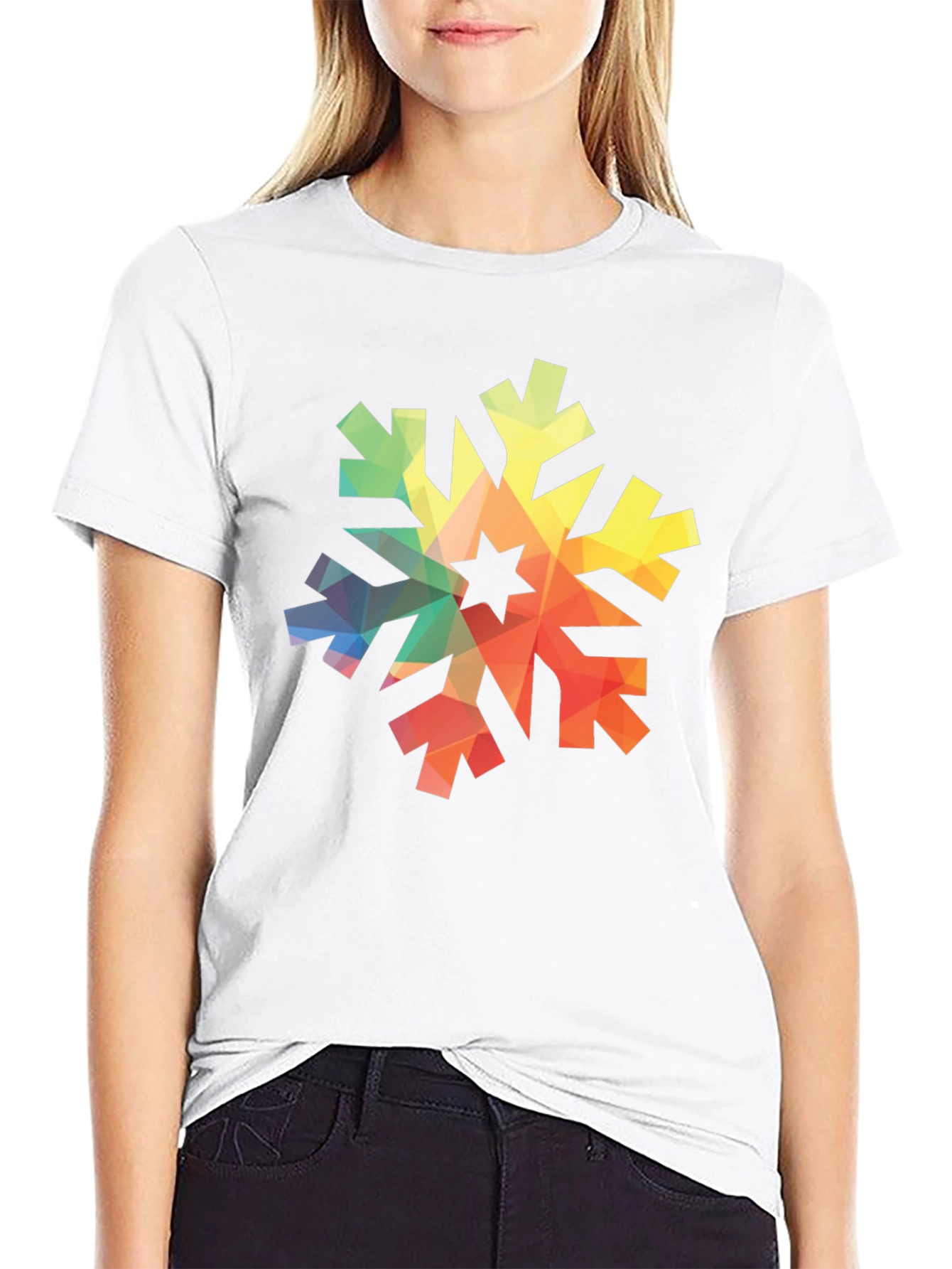 Geometric Snowflake Graphic Tee - Black Cotton Shirt