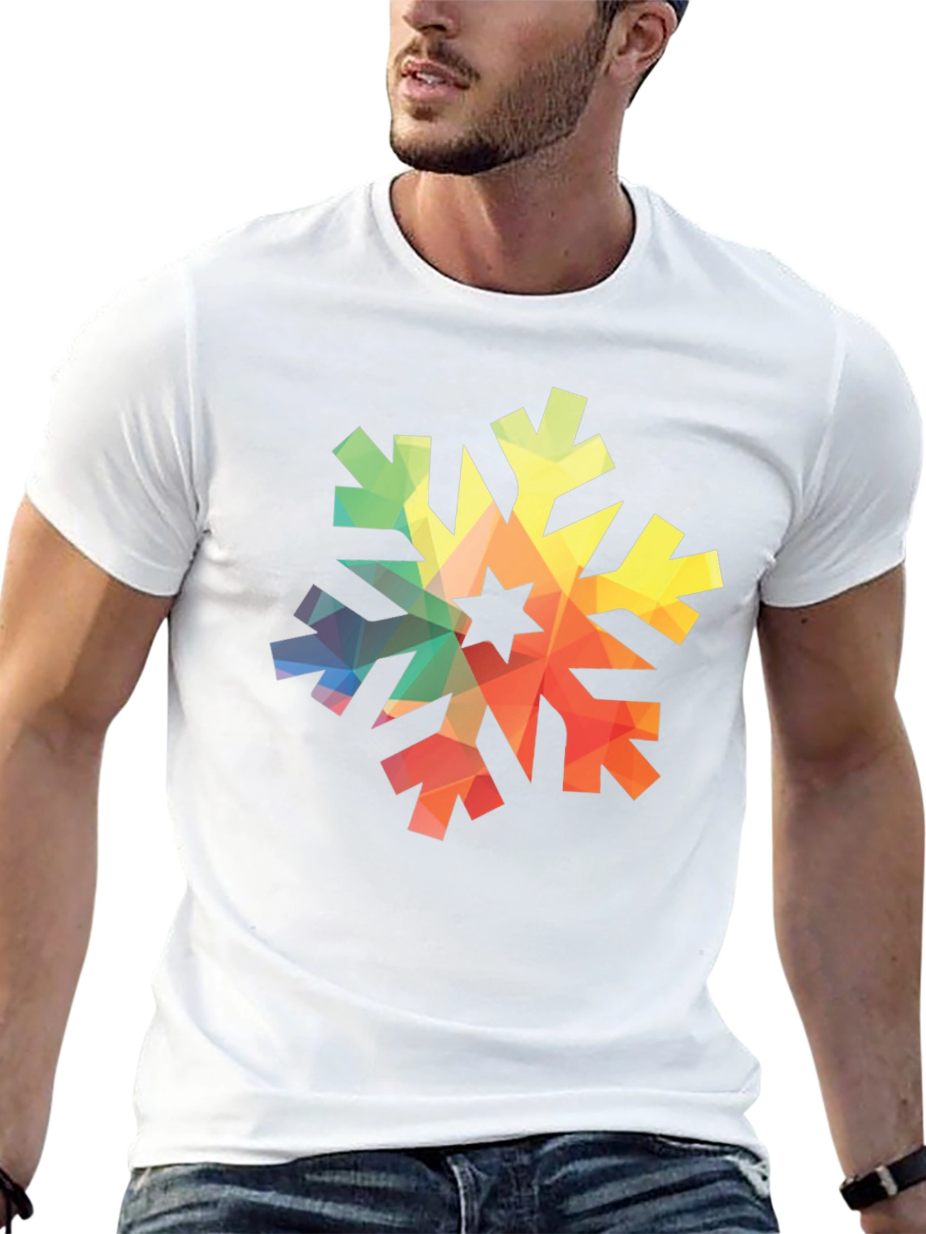 Geometric Snowflake Graphic Tee - Black Cotton Shirt