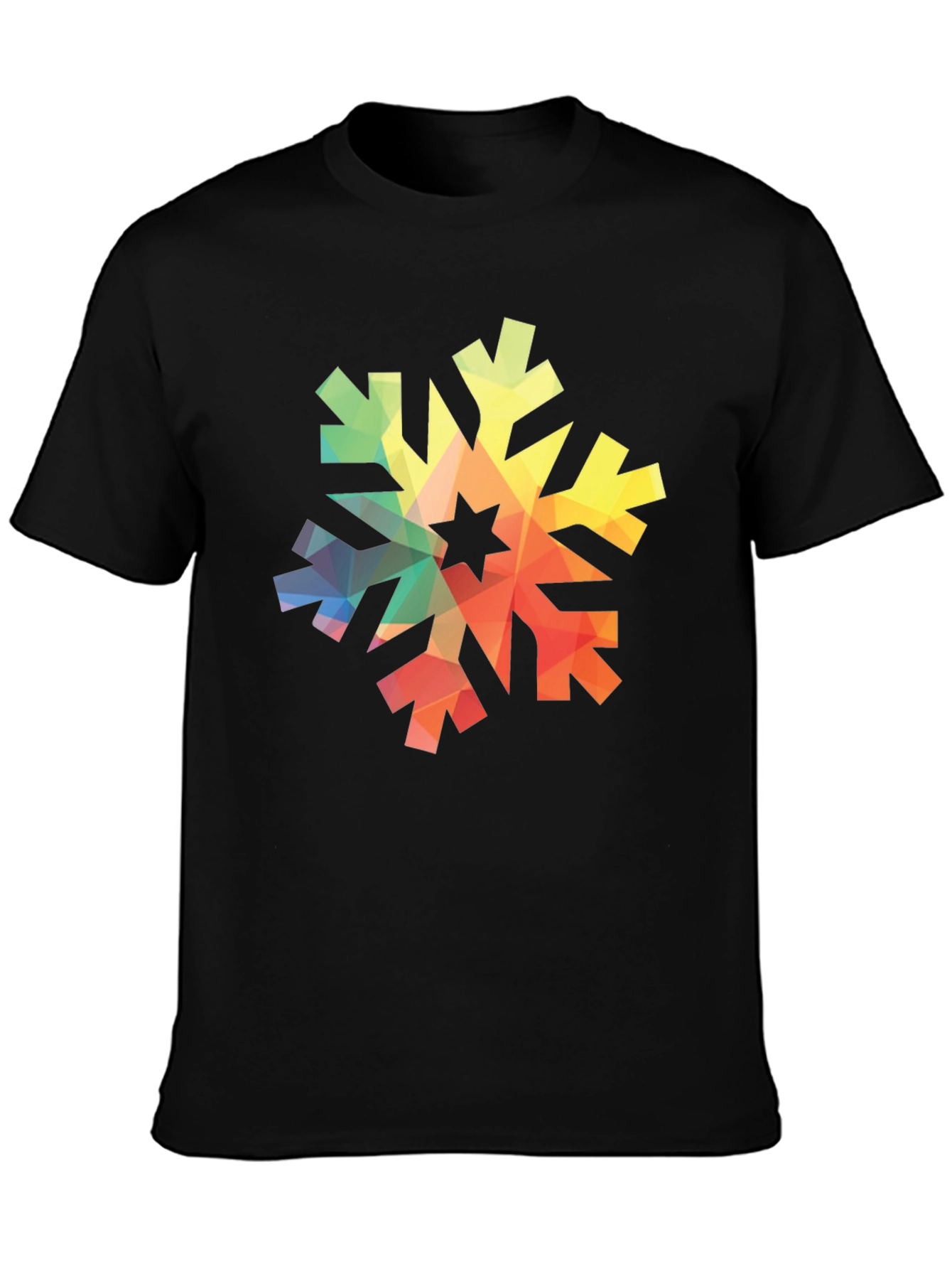 Geometric Snowflake Graphic Tee - Black Cotton Shirt