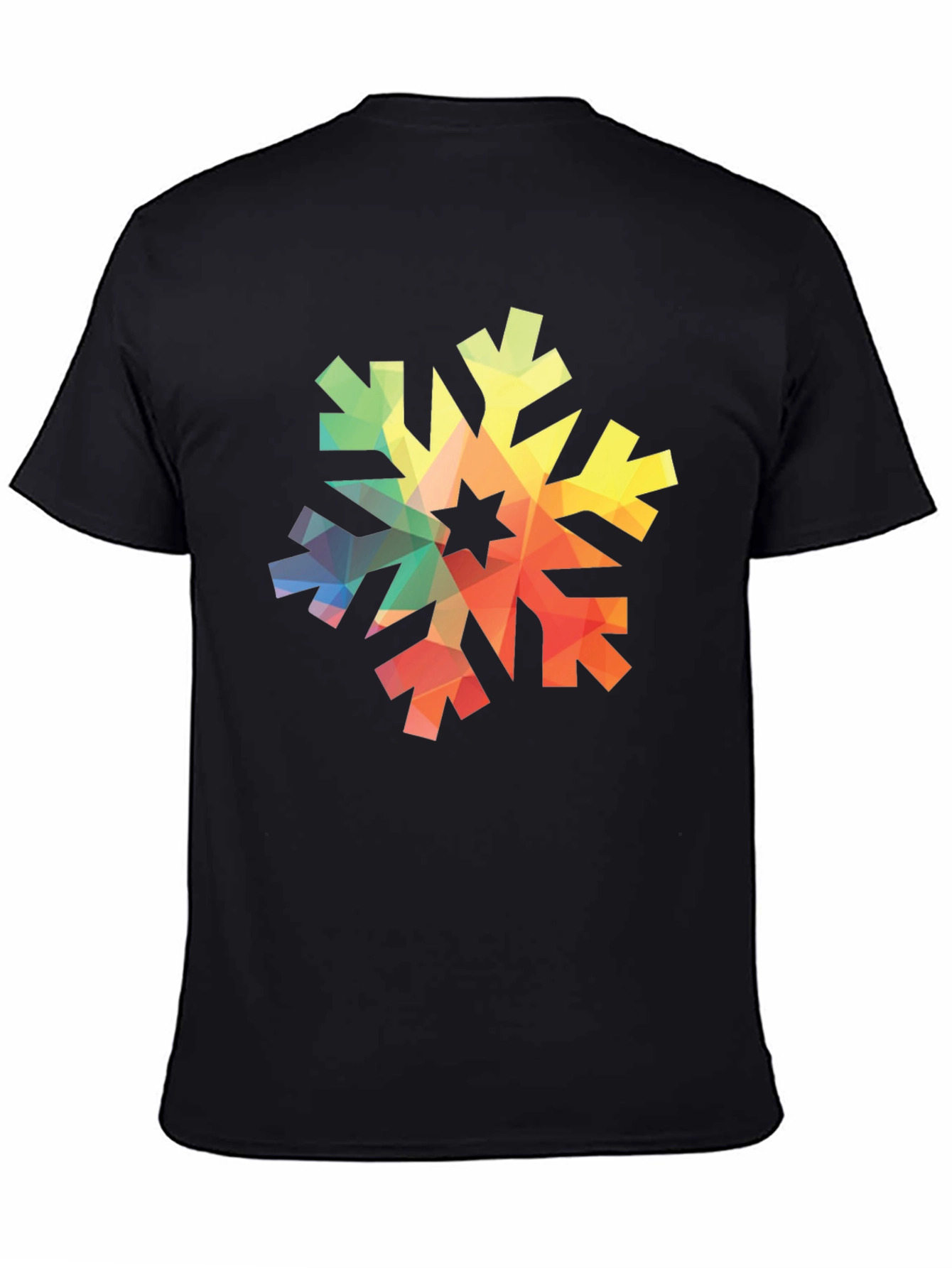 Geometric Snowflake Graphic Tee - Black Cotton Shirt
