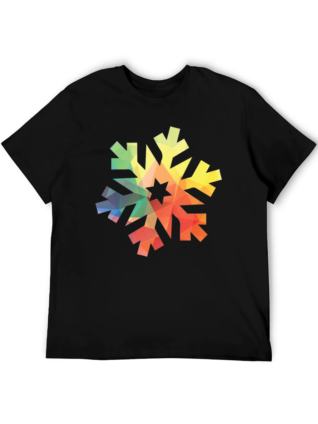 Geometric Snowflake Graphic Tee - Black Cotton Shirt