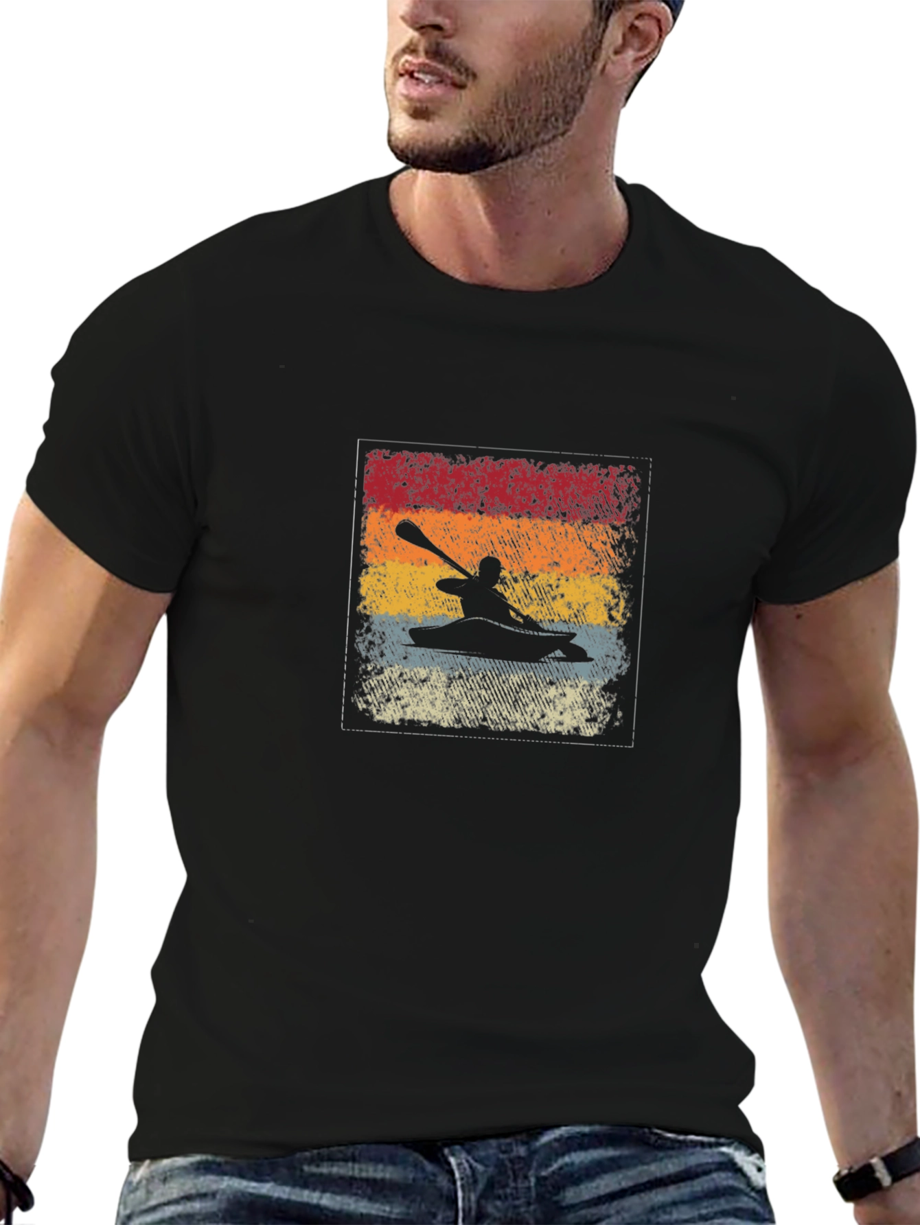 Kayak Retro Graphic Tee - Black Cotton T-Shirt