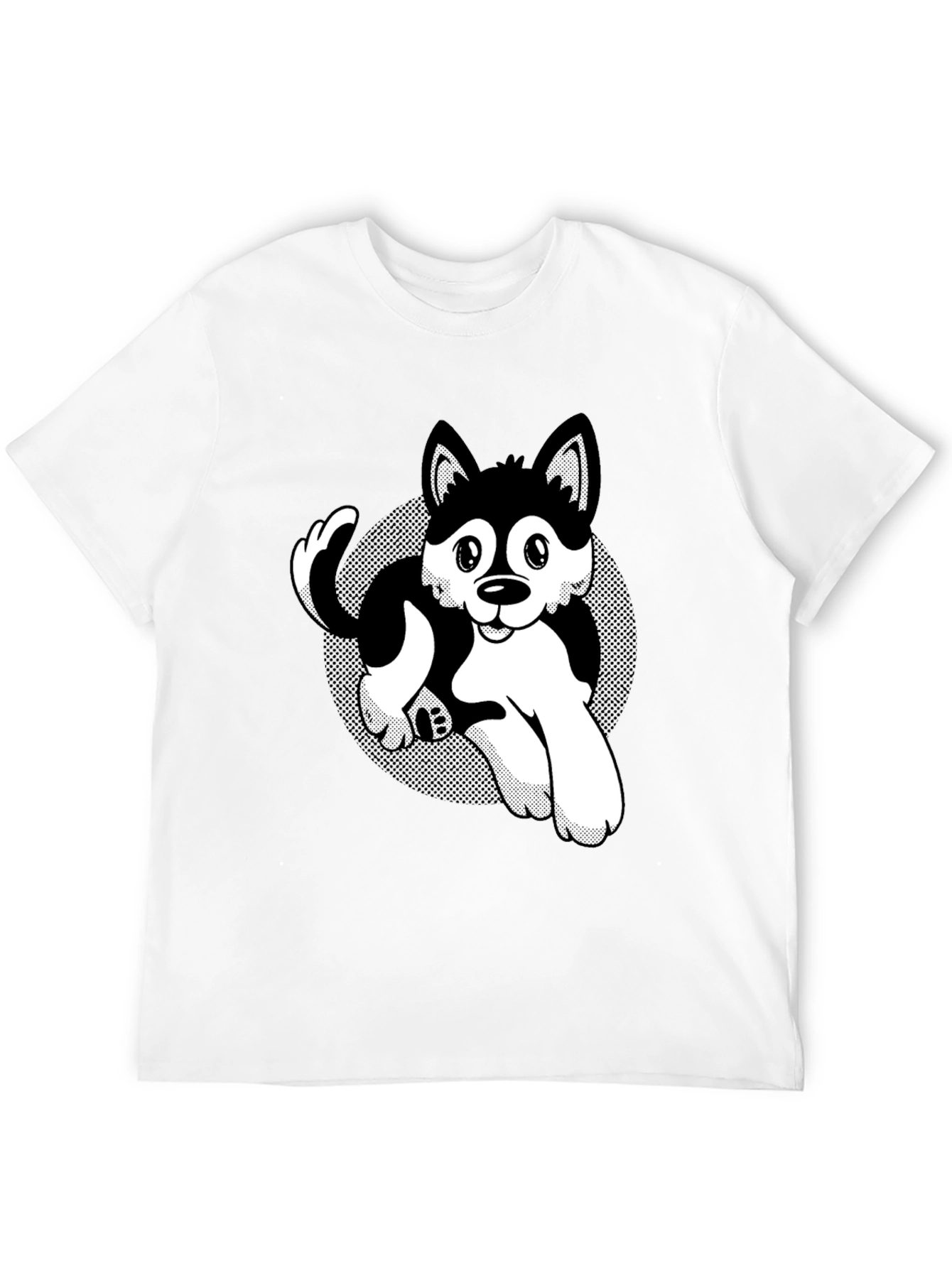 Cute Husky Cartoon Black T-Shirt