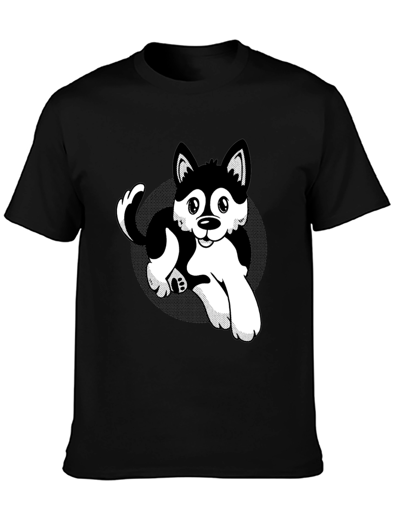 Cute Husky Cartoon Black T-Shirt