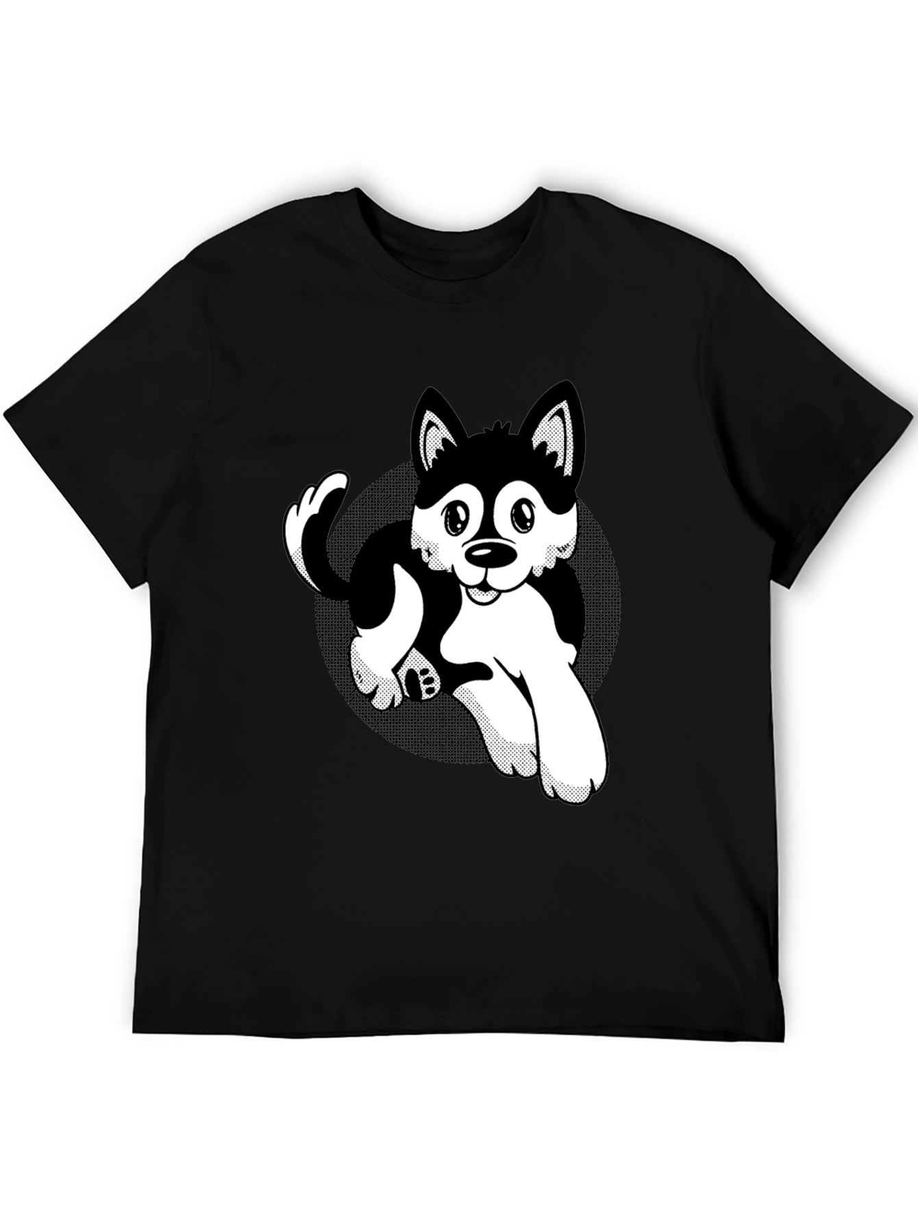 Cute Husky Cartoon Black T-Shirt