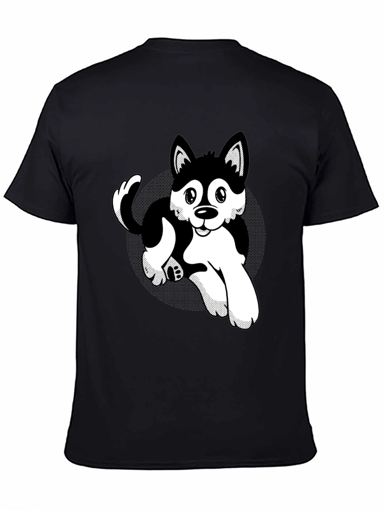 Cute Husky Cartoon Black T-Shirt