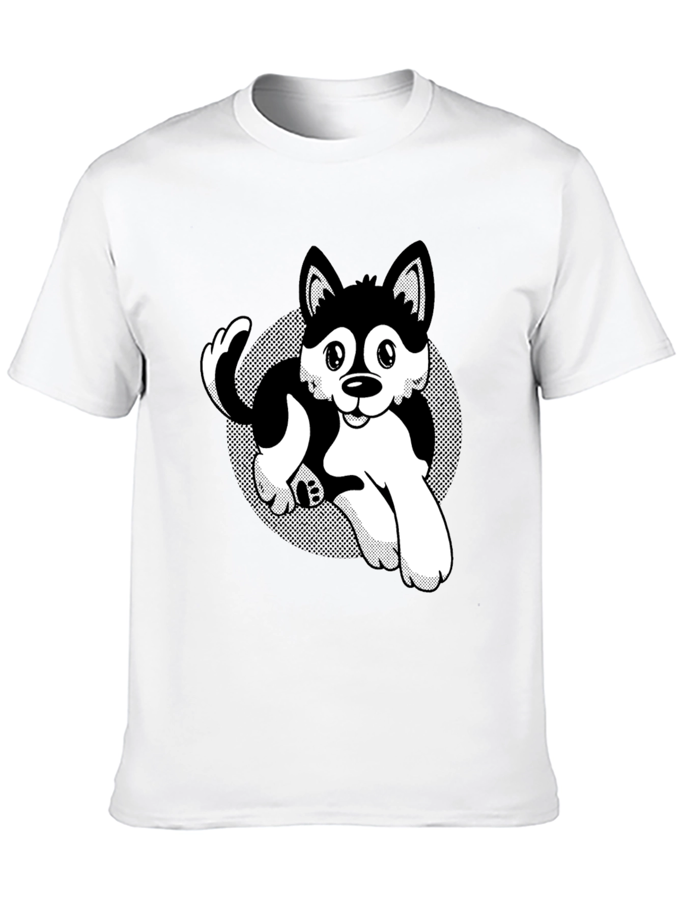 Cute Husky Cartoon Black T-Shirt
