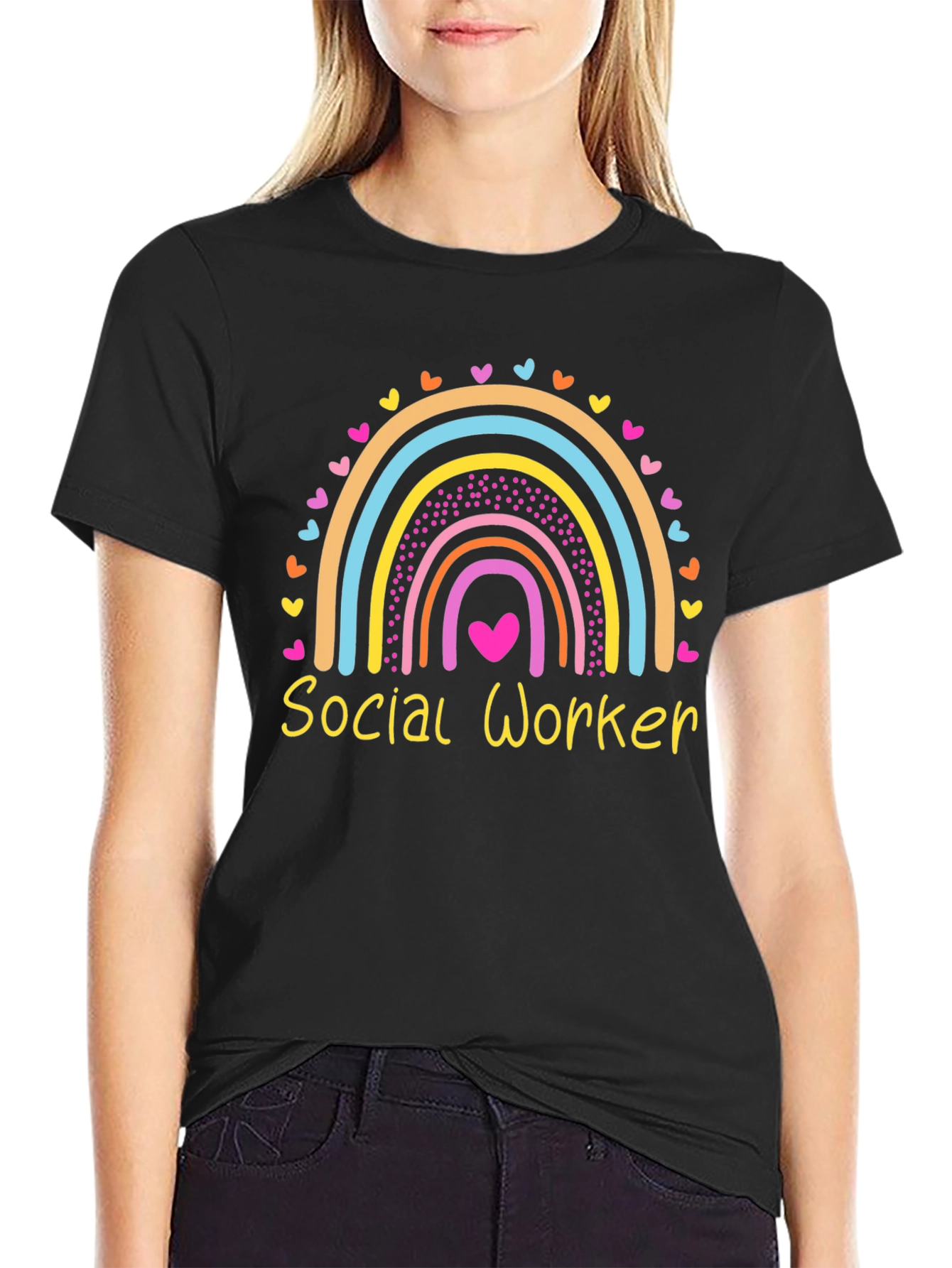 Social Worker Rainbow Heart Graphic Tee