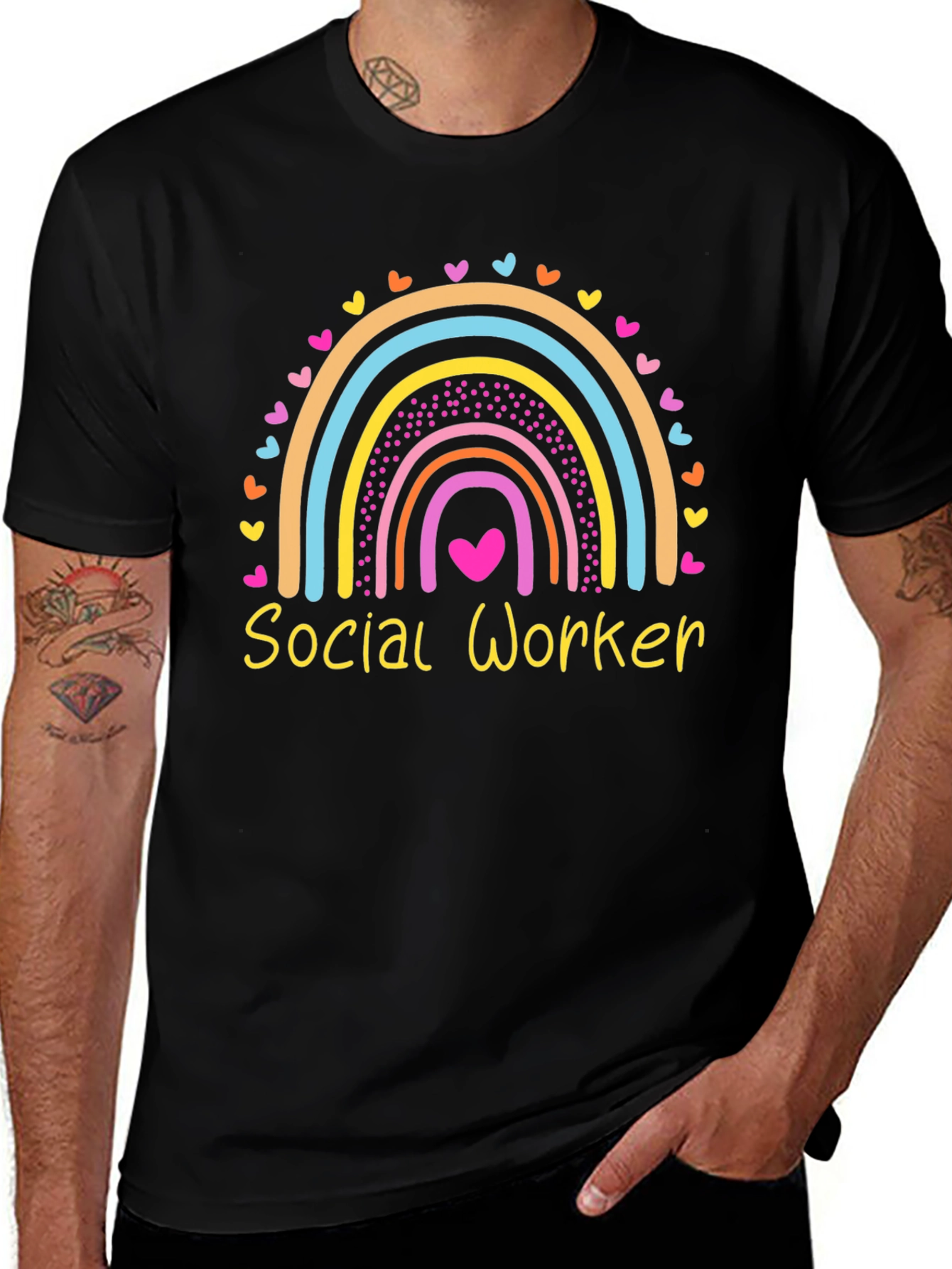 Social Worker Rainbow Heart Graphic Tee