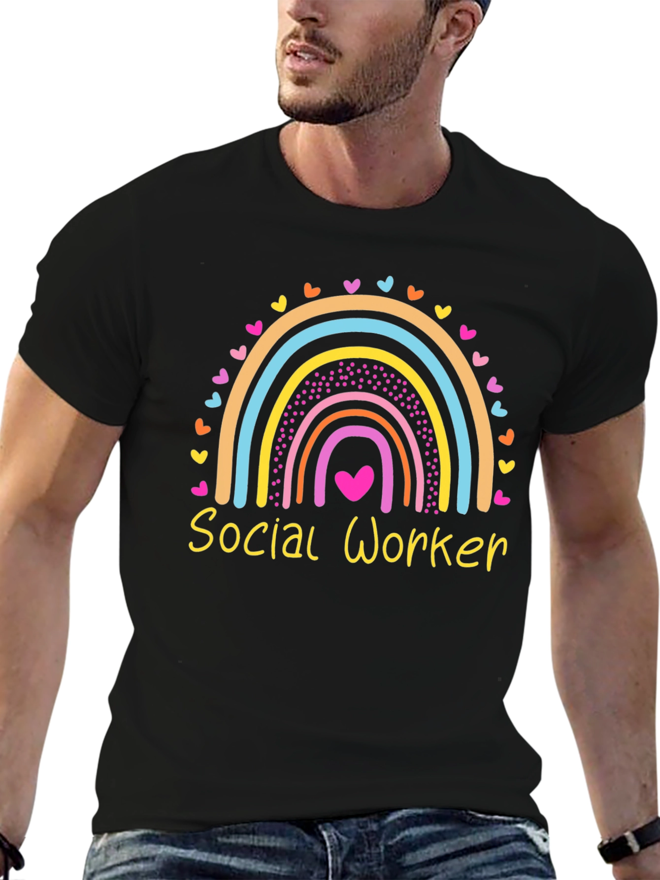 Social Worker Rainbow Heart Graphic Tee