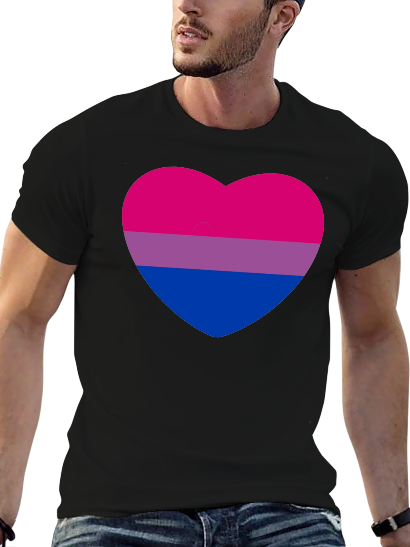Bisexual Pride Heart Graphic Tee - Black