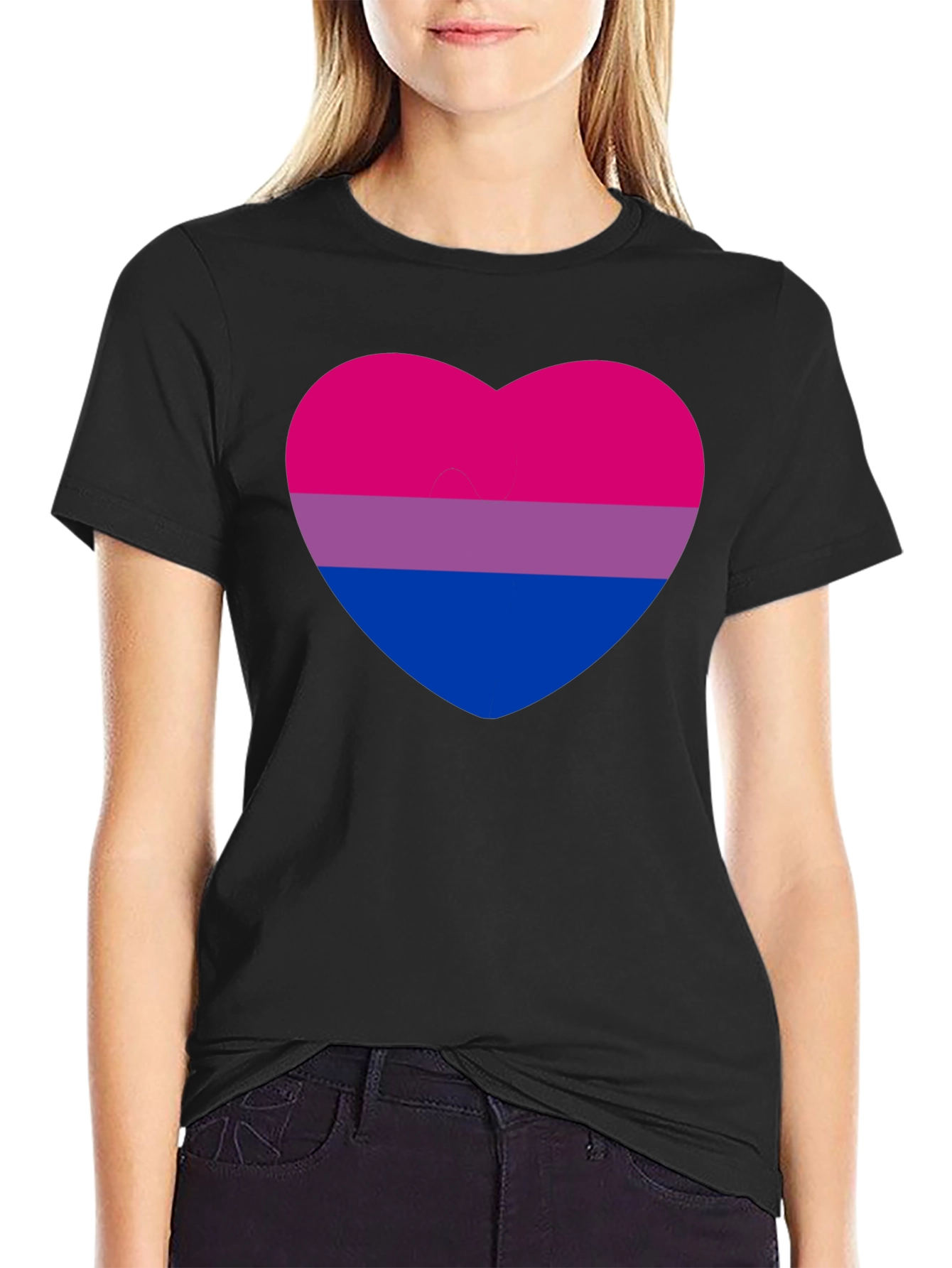 Bisexual Pride Heart Graphic Tee - Black