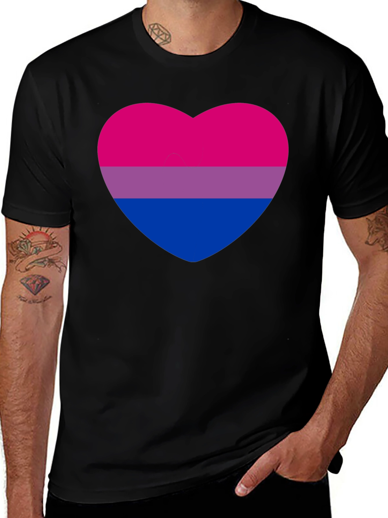 Bisexual Pride Heart Graphic Tee - Black