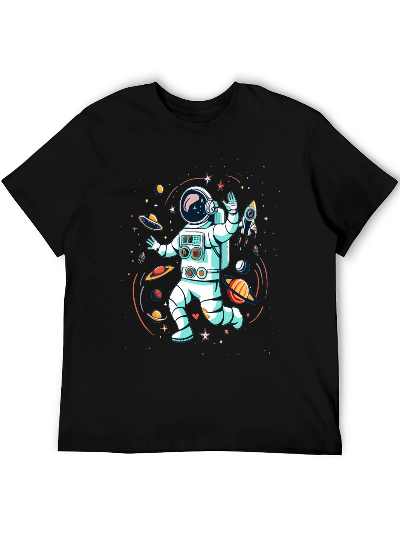 Astronaut in Space Graphic Tee - Black Cotton T-Shirt