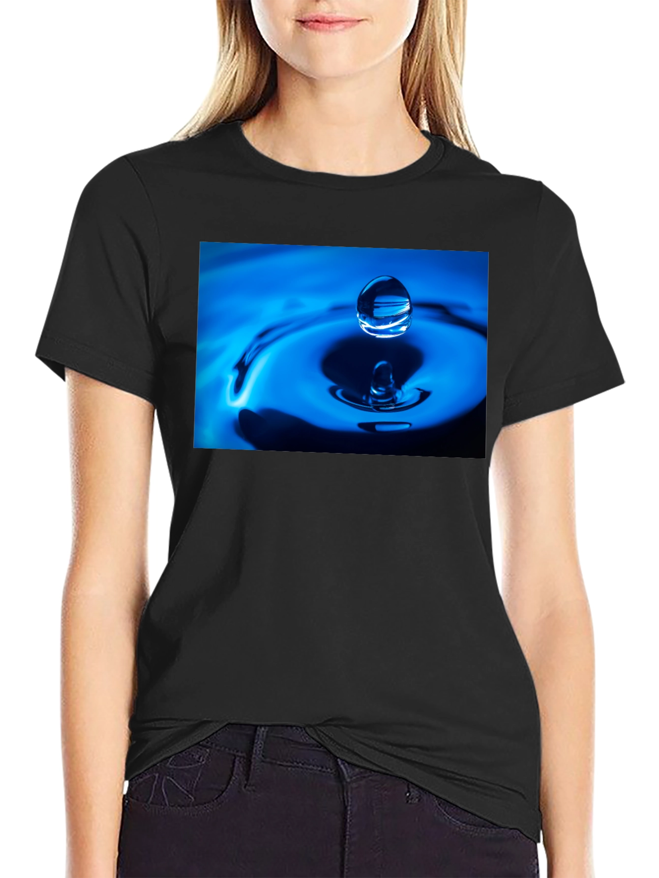 Water Drop Design Black T-Shirt