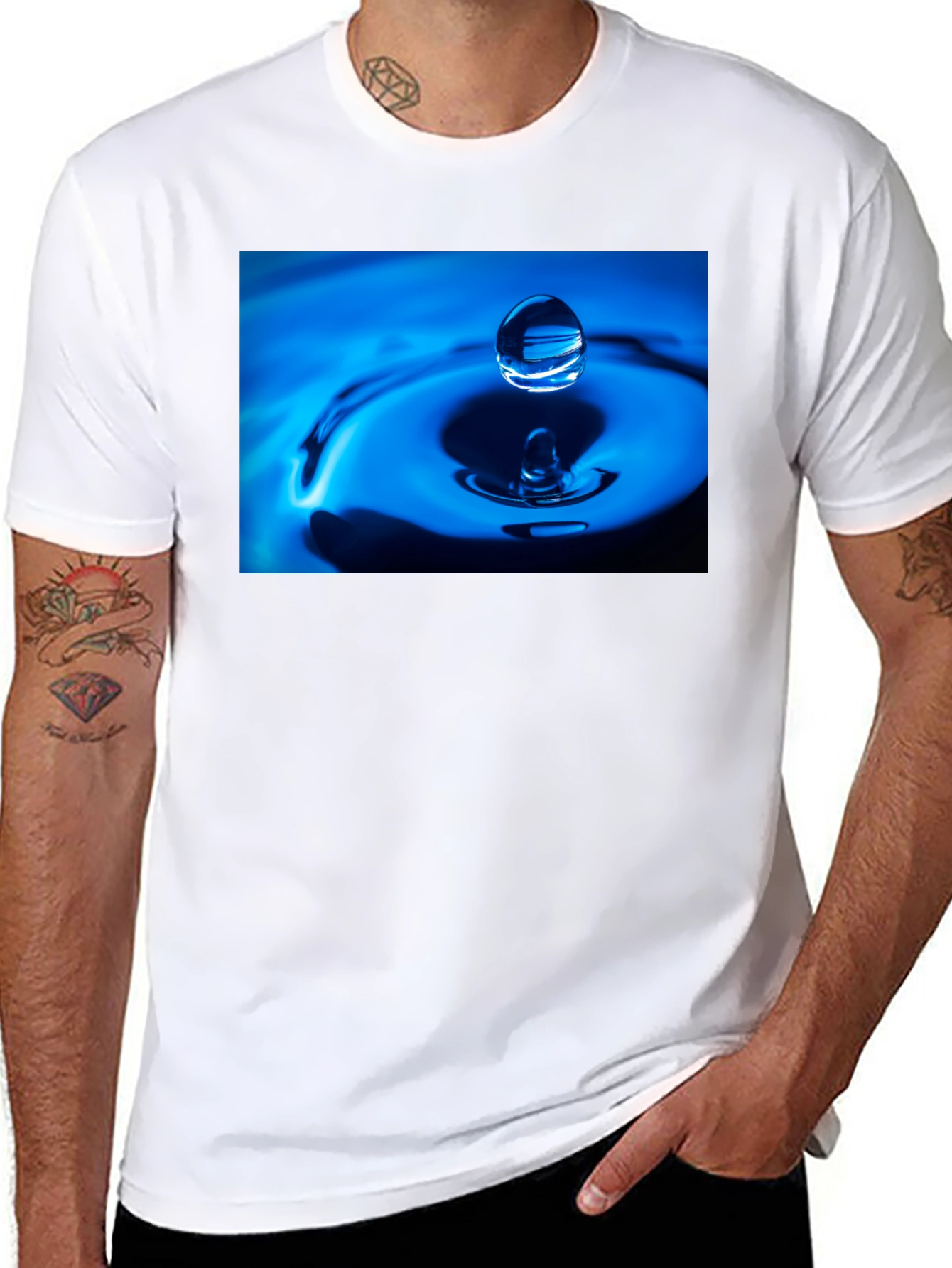 Water Drop Design Black T-Shirt