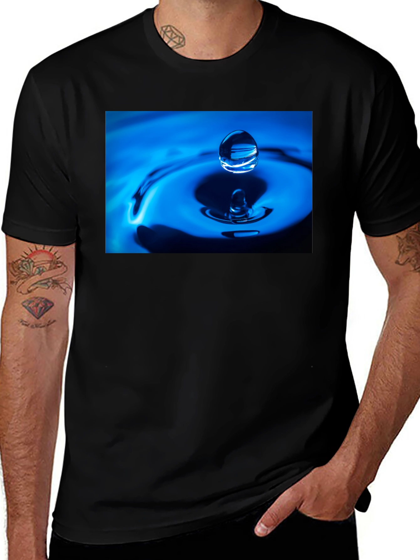Water Drop Design Black T-Shirt