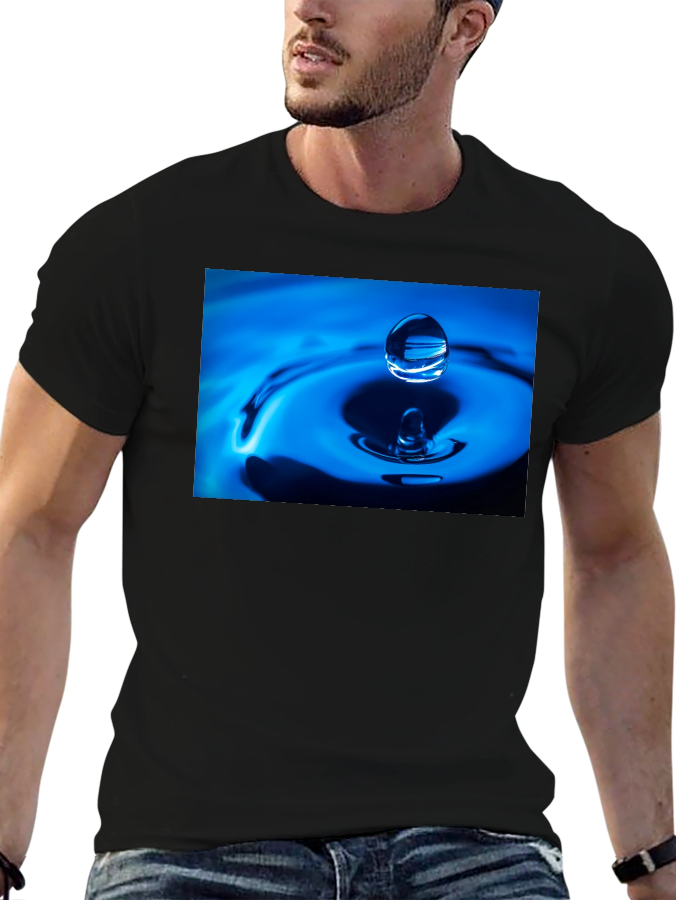 Water Drop Design Black T-Shirt