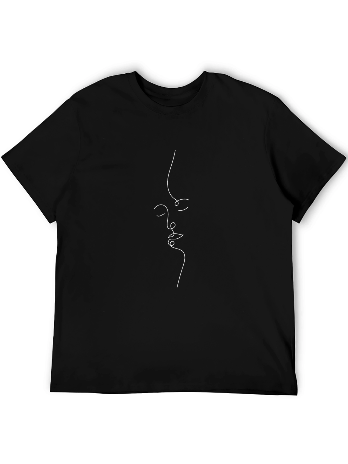 Minimalist Face Line Art Black T-Shirt