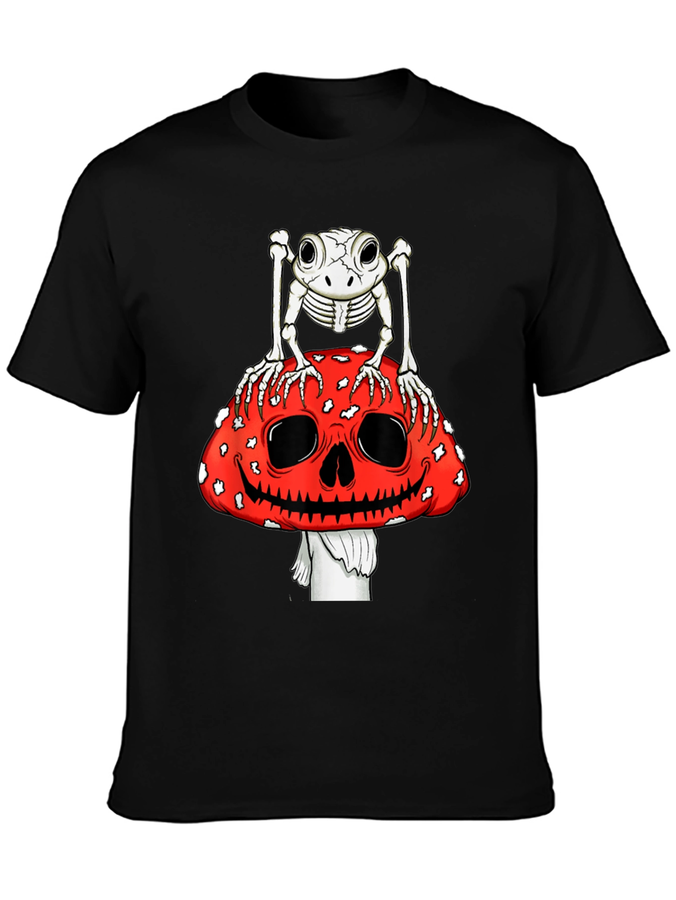 Frog Skeleton on Skull Mushroom Graphic Tee