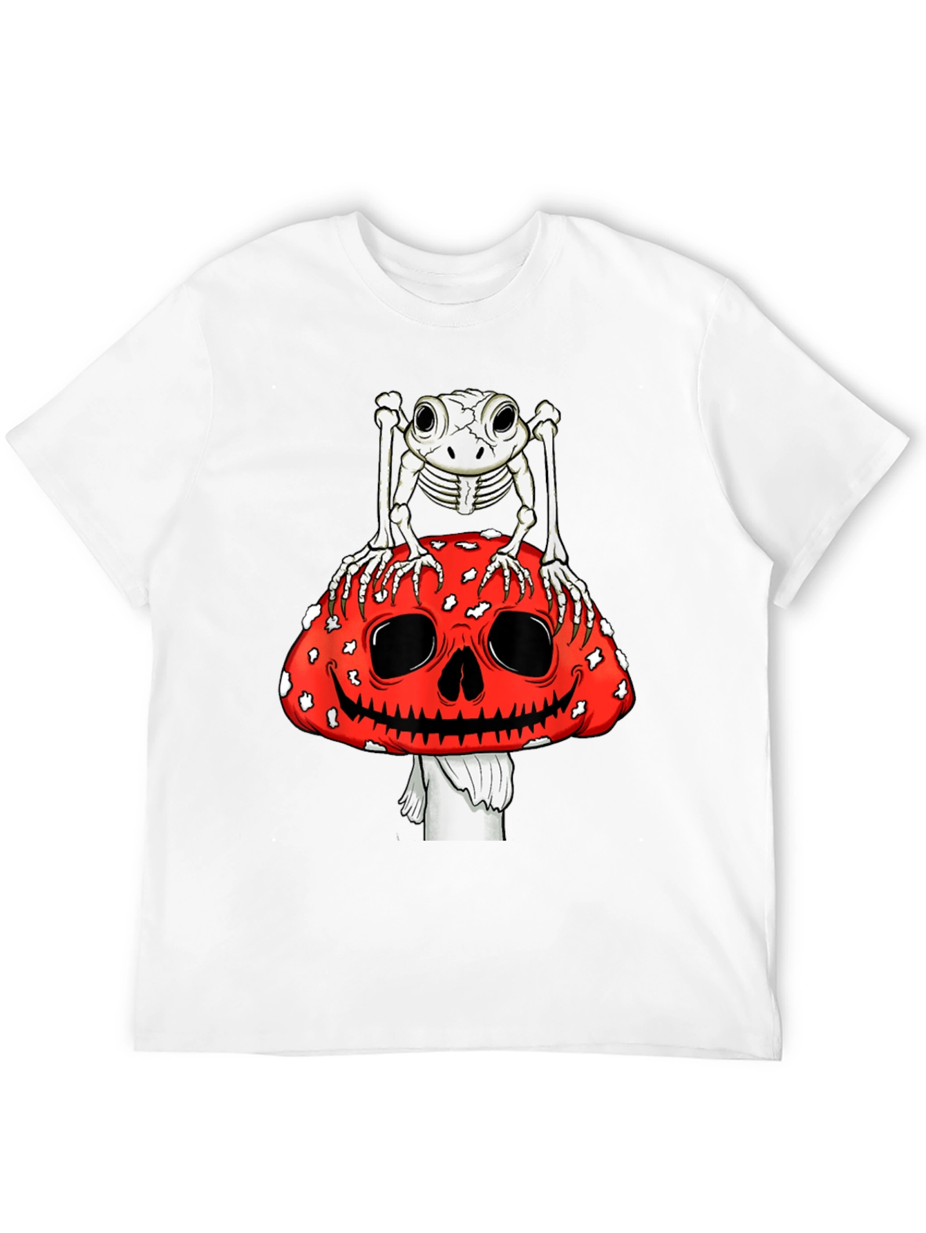 Frog Skeleton on Skull Mushroom Graphic Tee