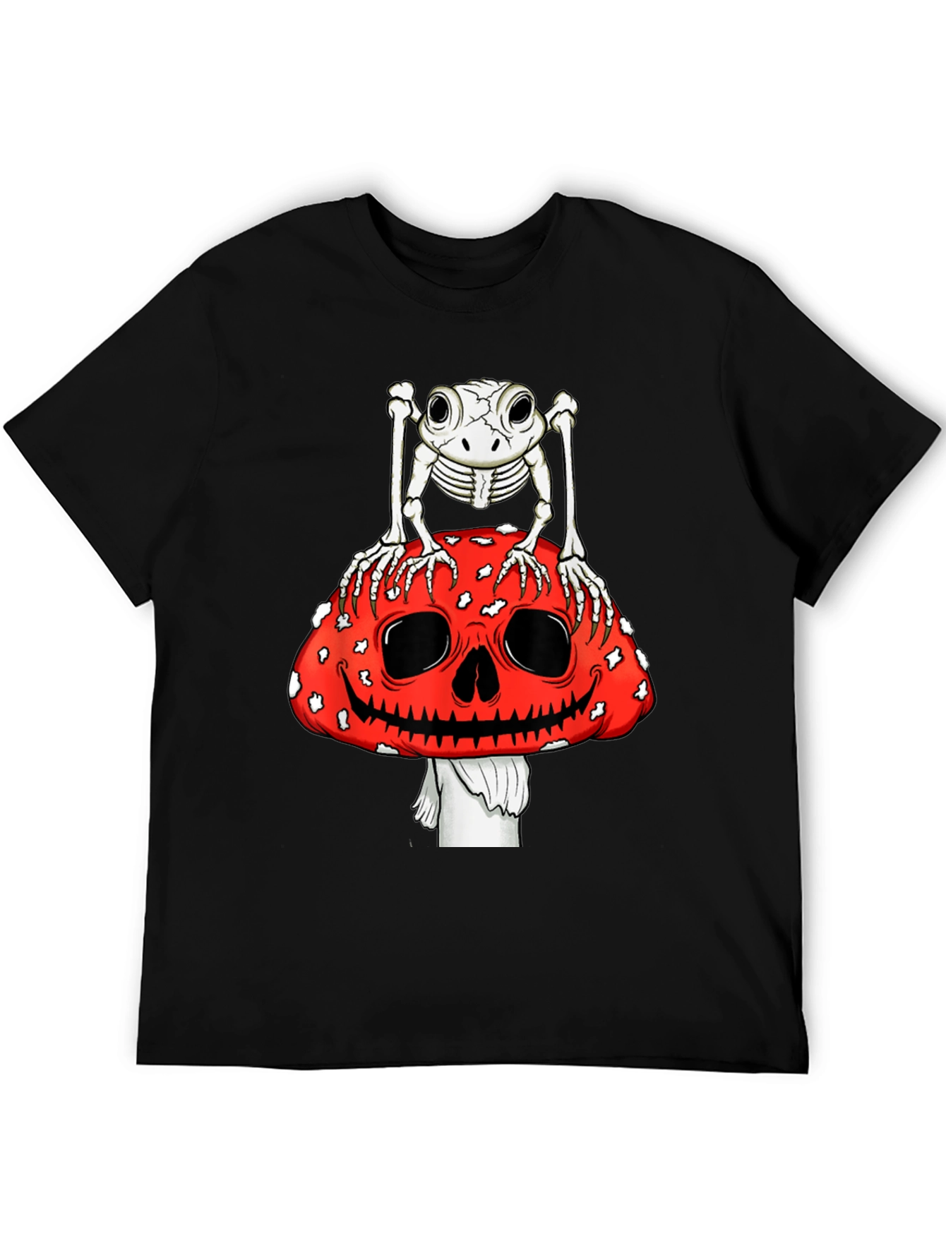 Frog Skeleton on Skull Mushroom Graphic Tee