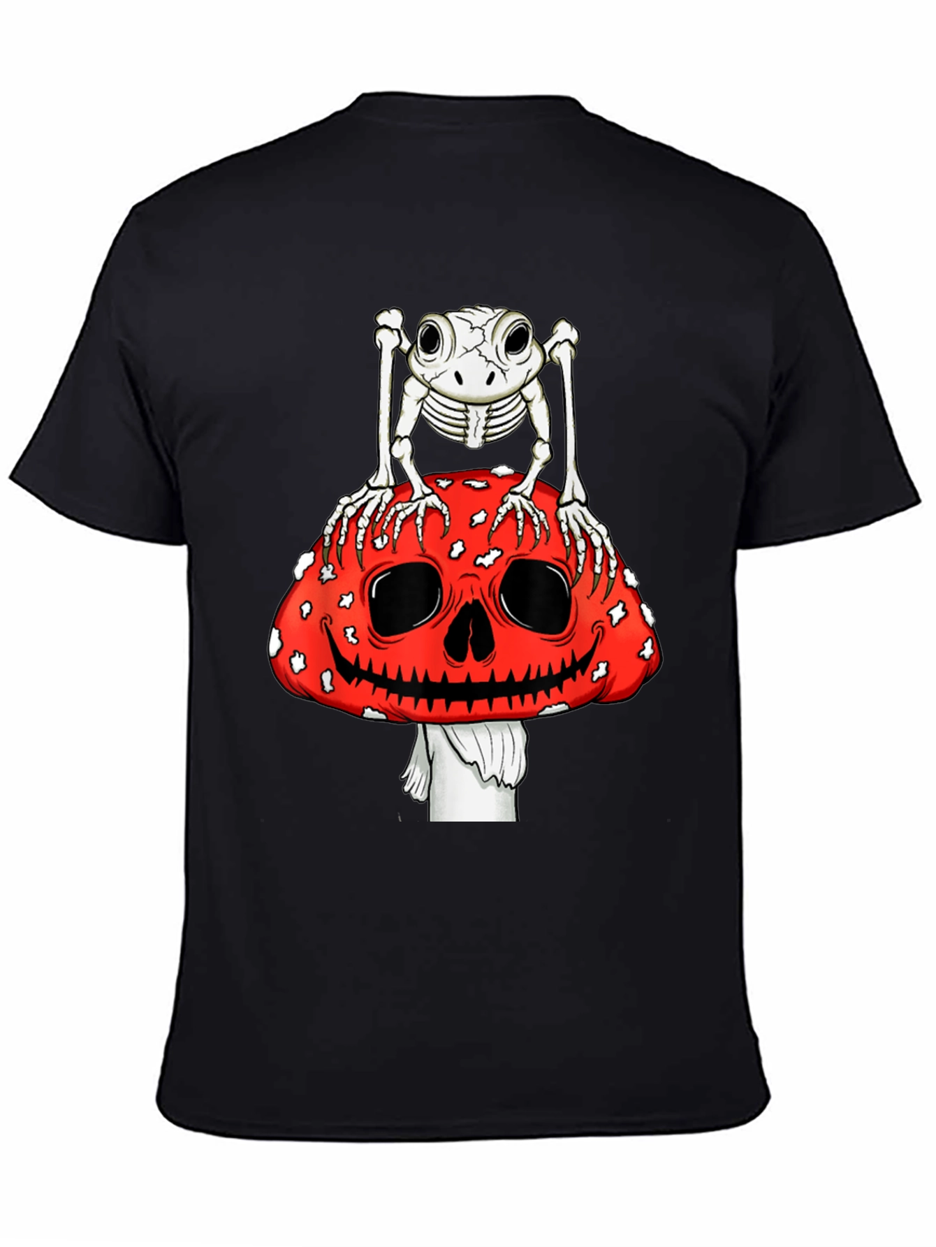 Frog Skeleton on Skull Mushroom Graphic Tee