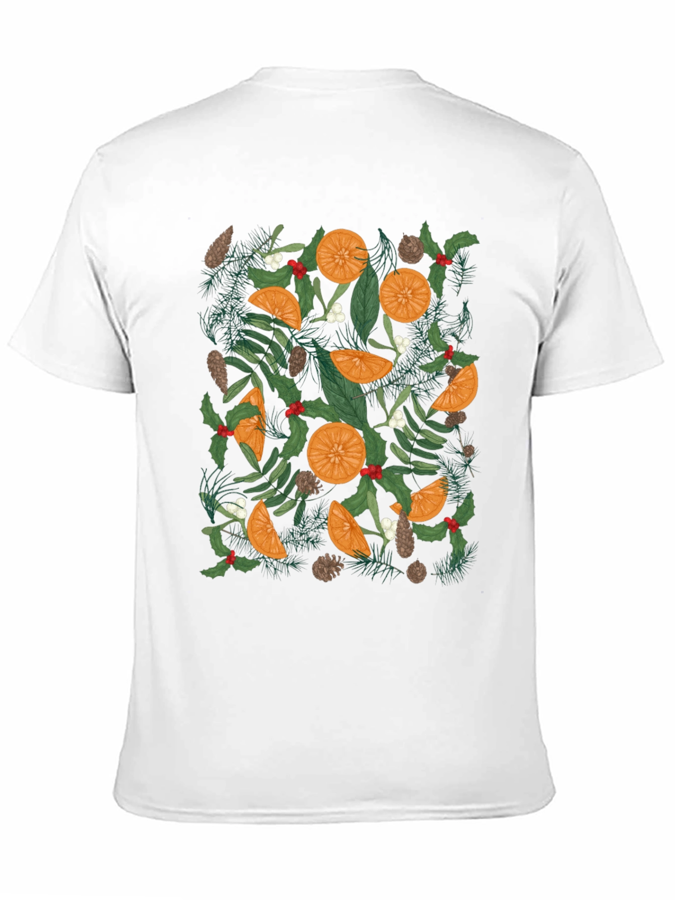 Festive Citrus & Pine Print Black T-Shirt