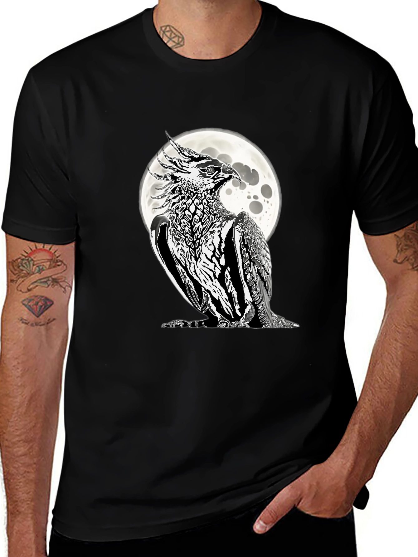 Phoenix Moon Graphic Tee - Black