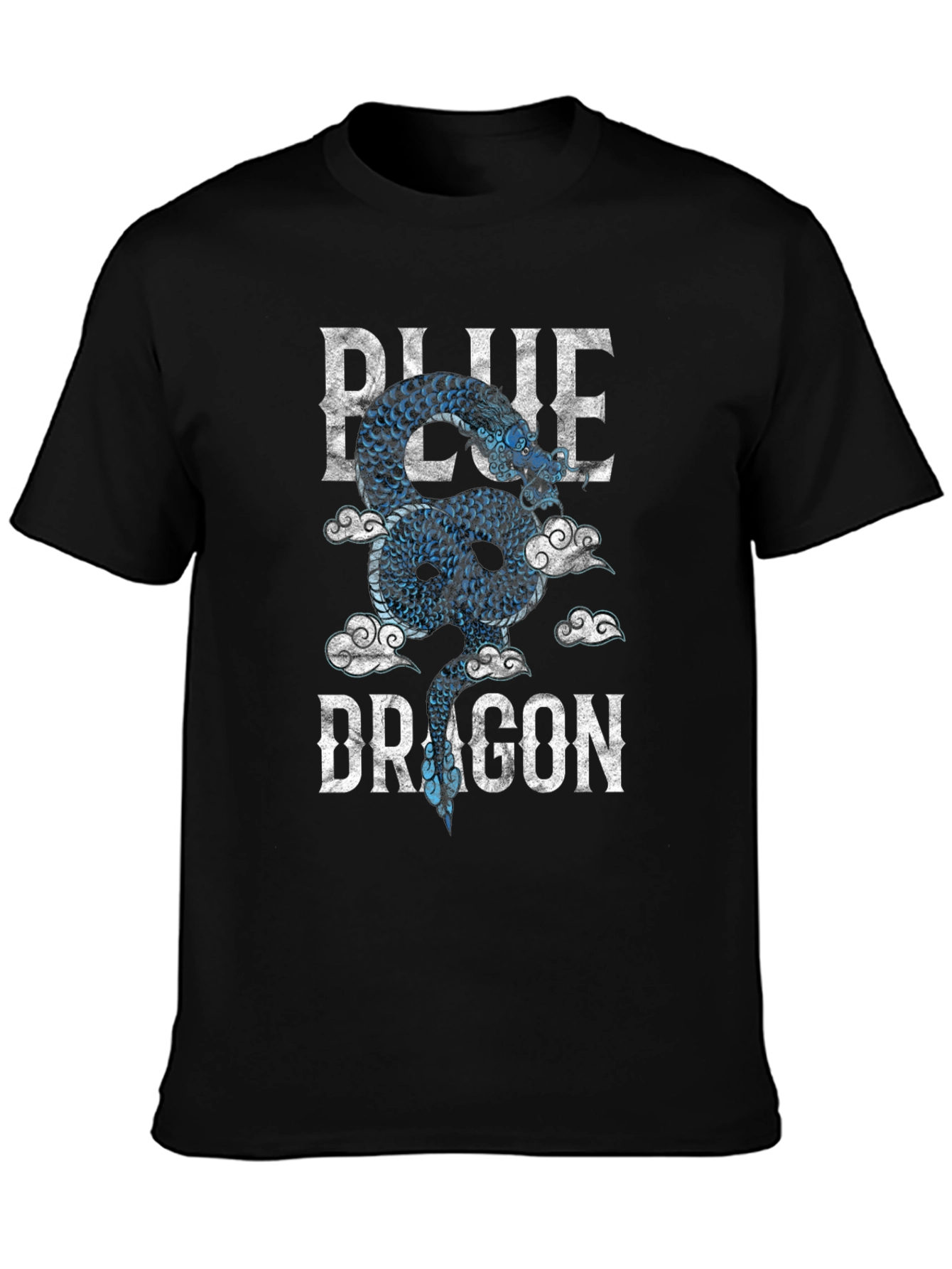 Blue Dragon Graphic Tee - Mens Black Cotton T-Shirt