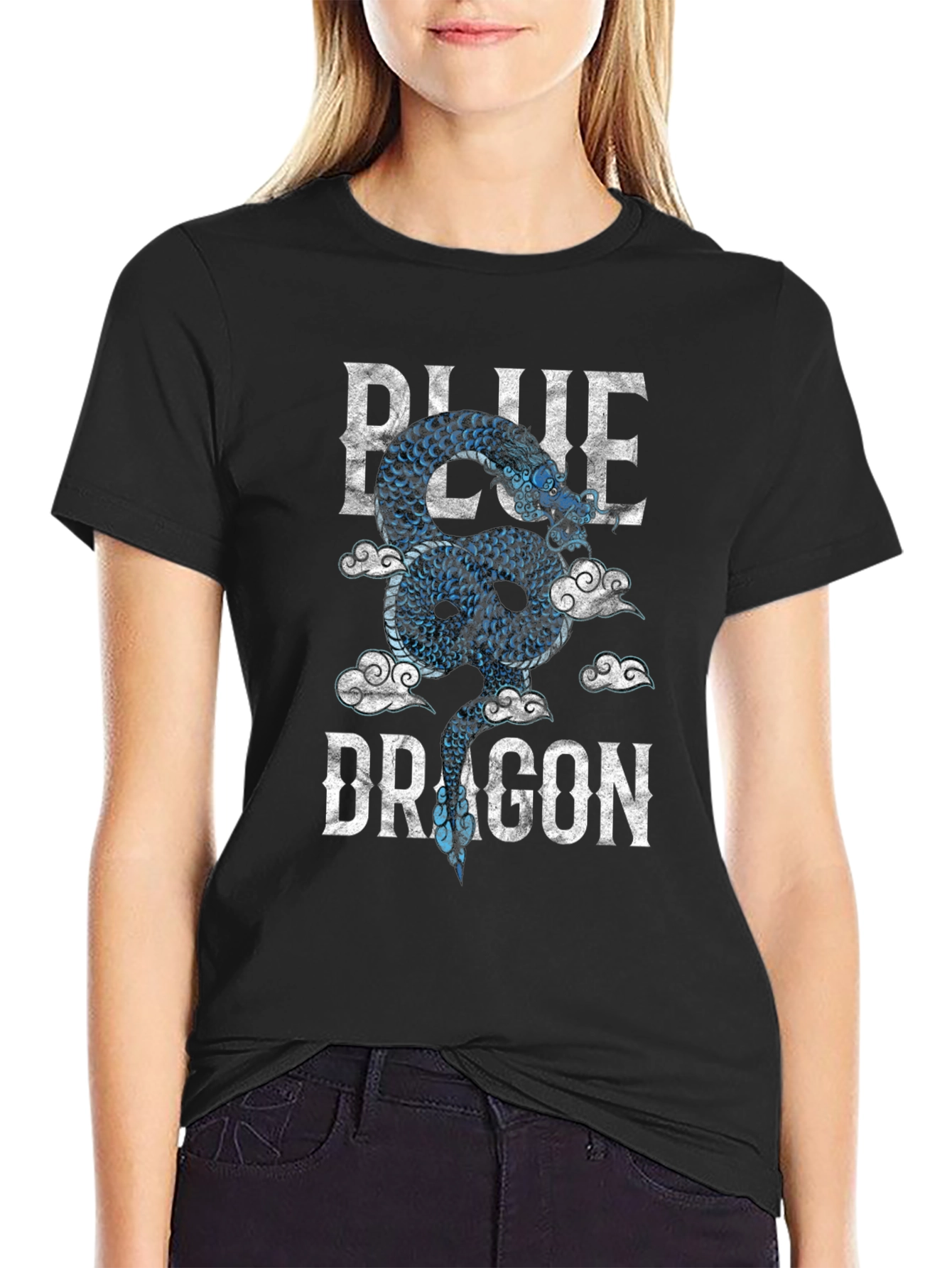 Blue Dragon Graphic Tee - Mens Black Cotton T-Shirt