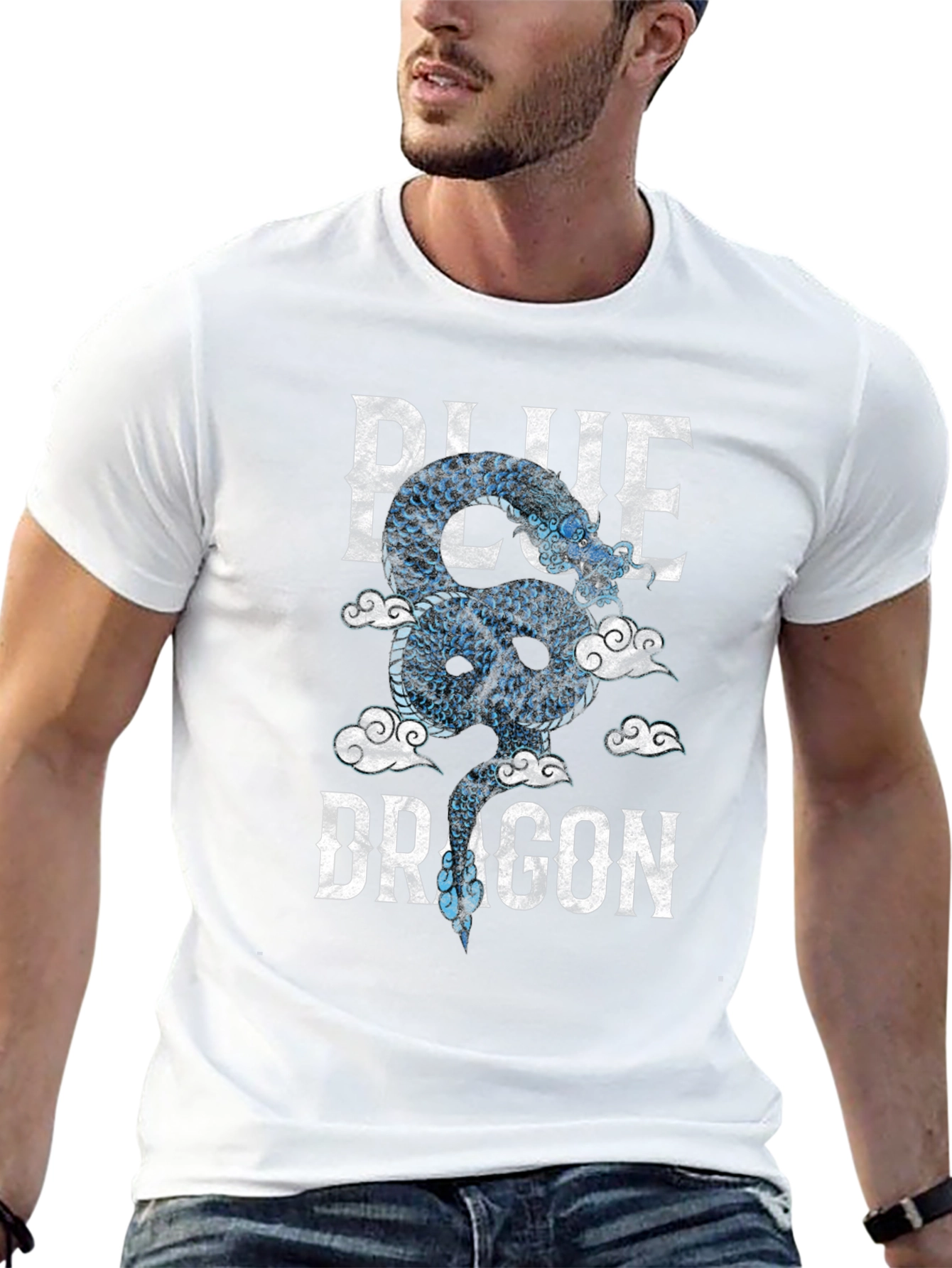 Blue Dragon Graphic Tee - Mens Black Cotton T-Shirt