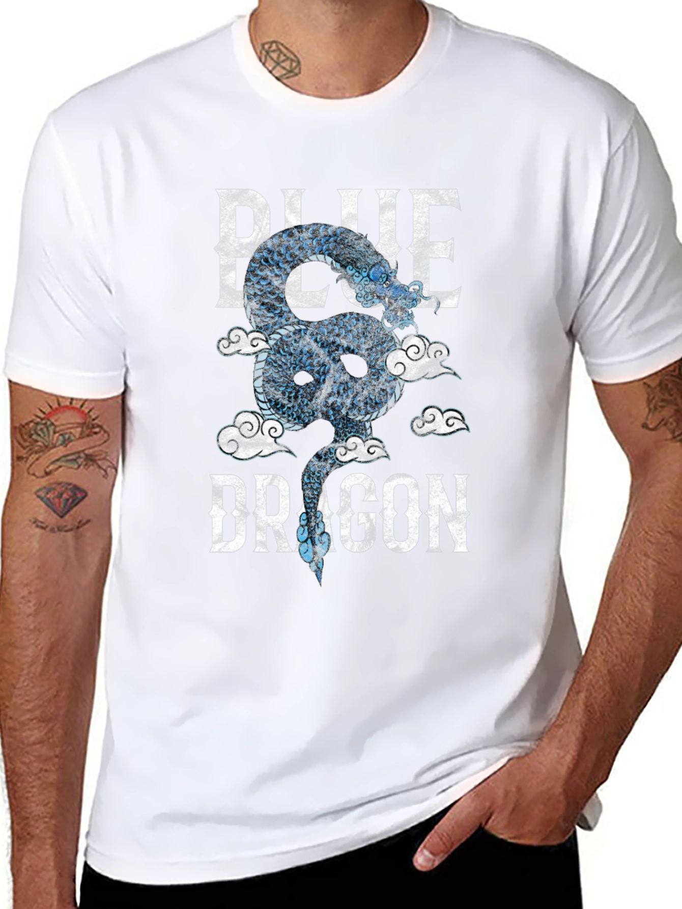 Blue Dragon Graphic Tee - Mens Black Cotton T-Shirt