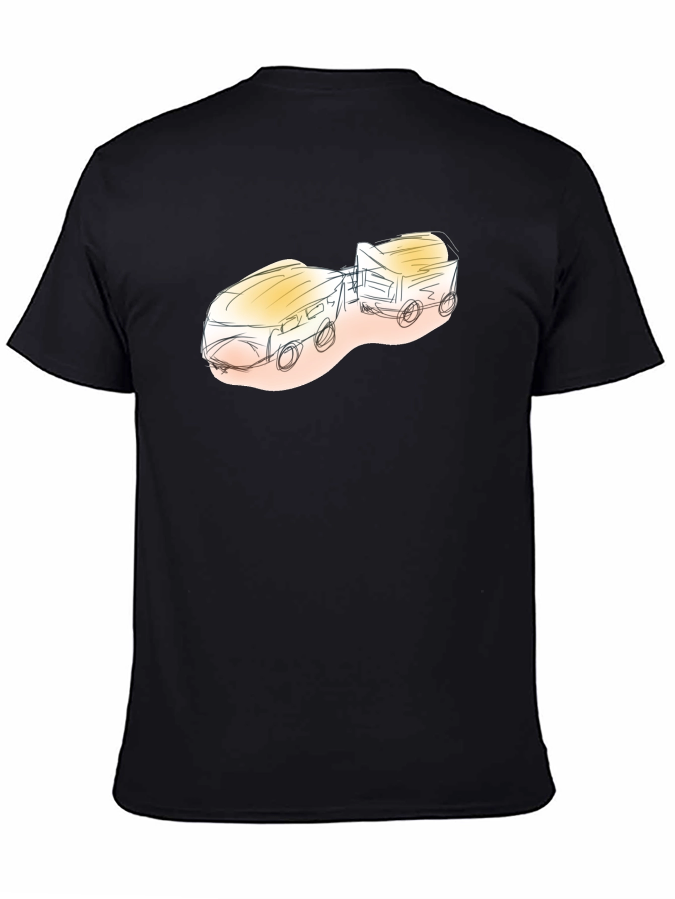 Sketch Style Train Graphic Tee - Black Cotton Blend