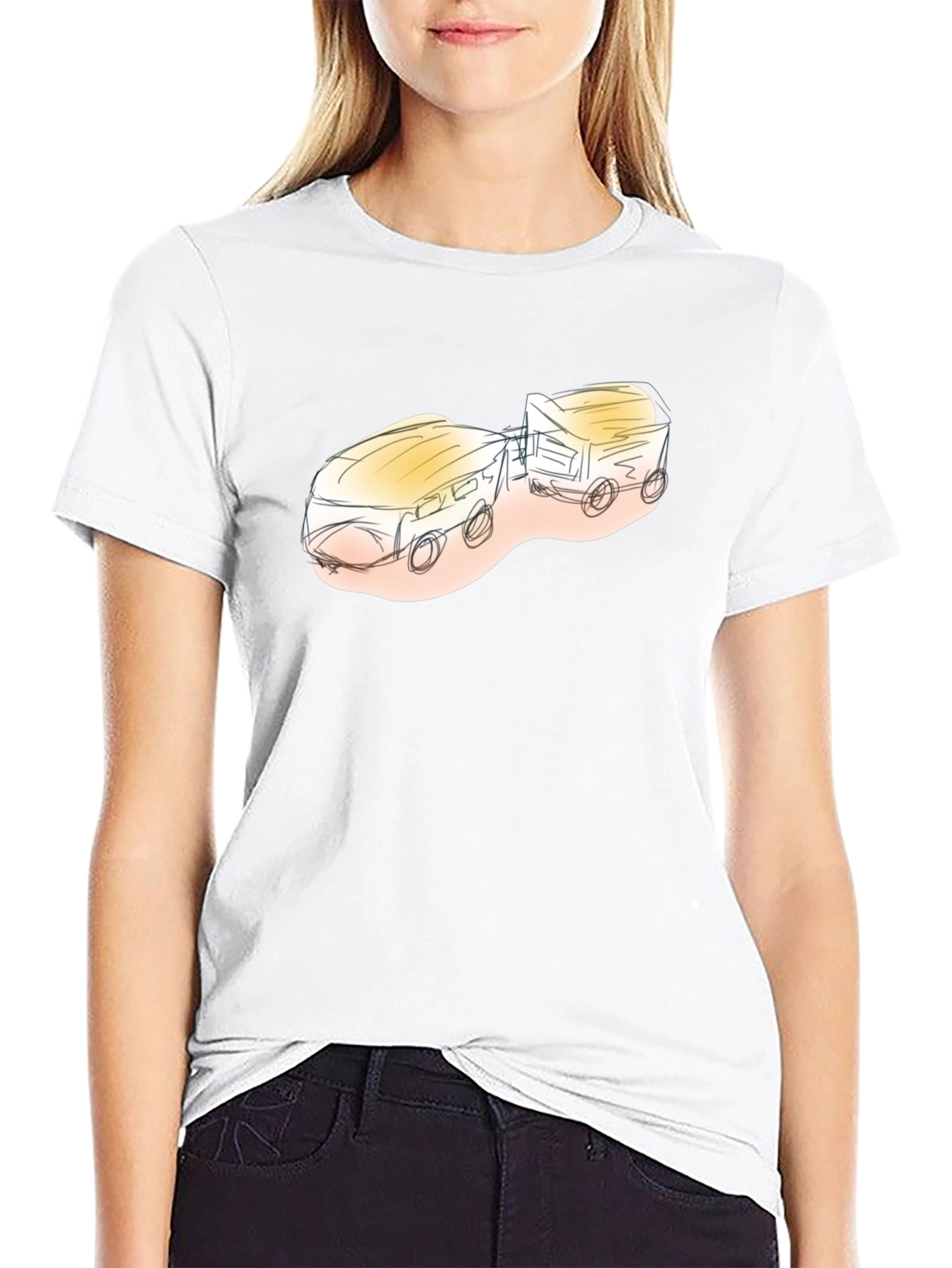 Sketch Style Train Graphic Tee - Black Cotton Blend
