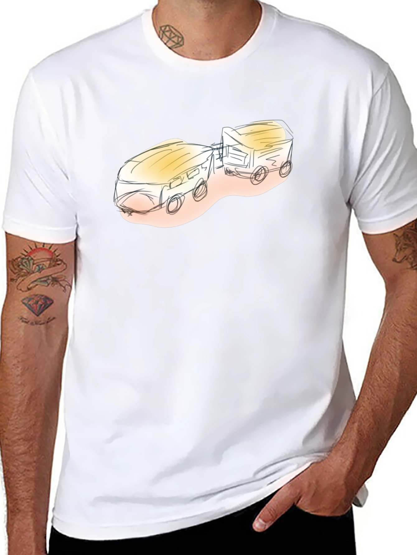 Sketch Style Train Graphic Tee - Black Cotton Blend