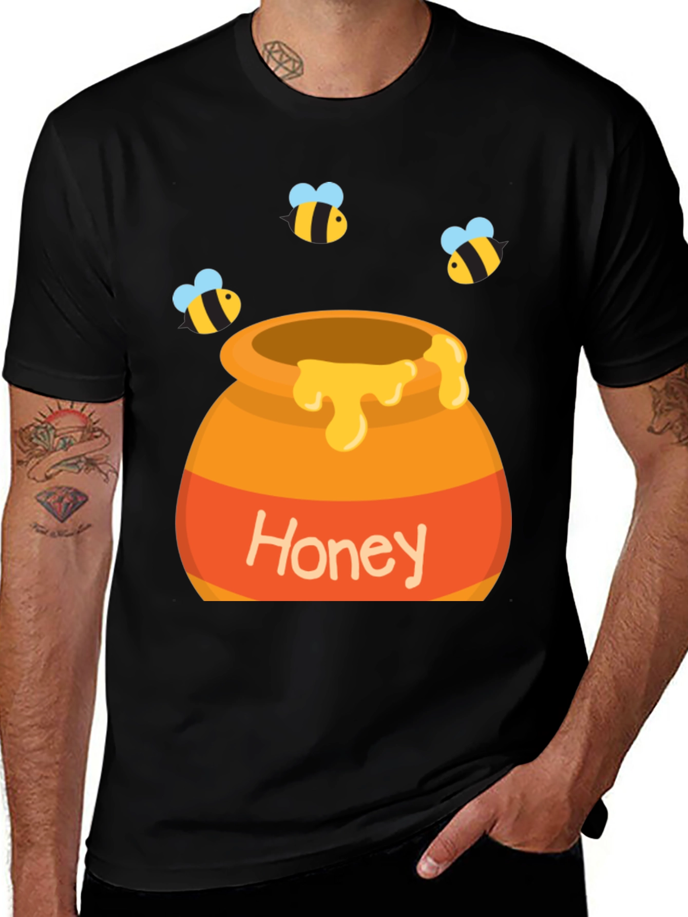 Honey Pot and Bee T-Shirt - Cartoon Design